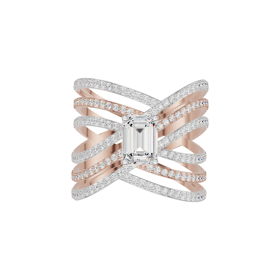 Emerald-cut Crisscross Diamond Cocktail Ring 18 KT / Rose Gold / 18
