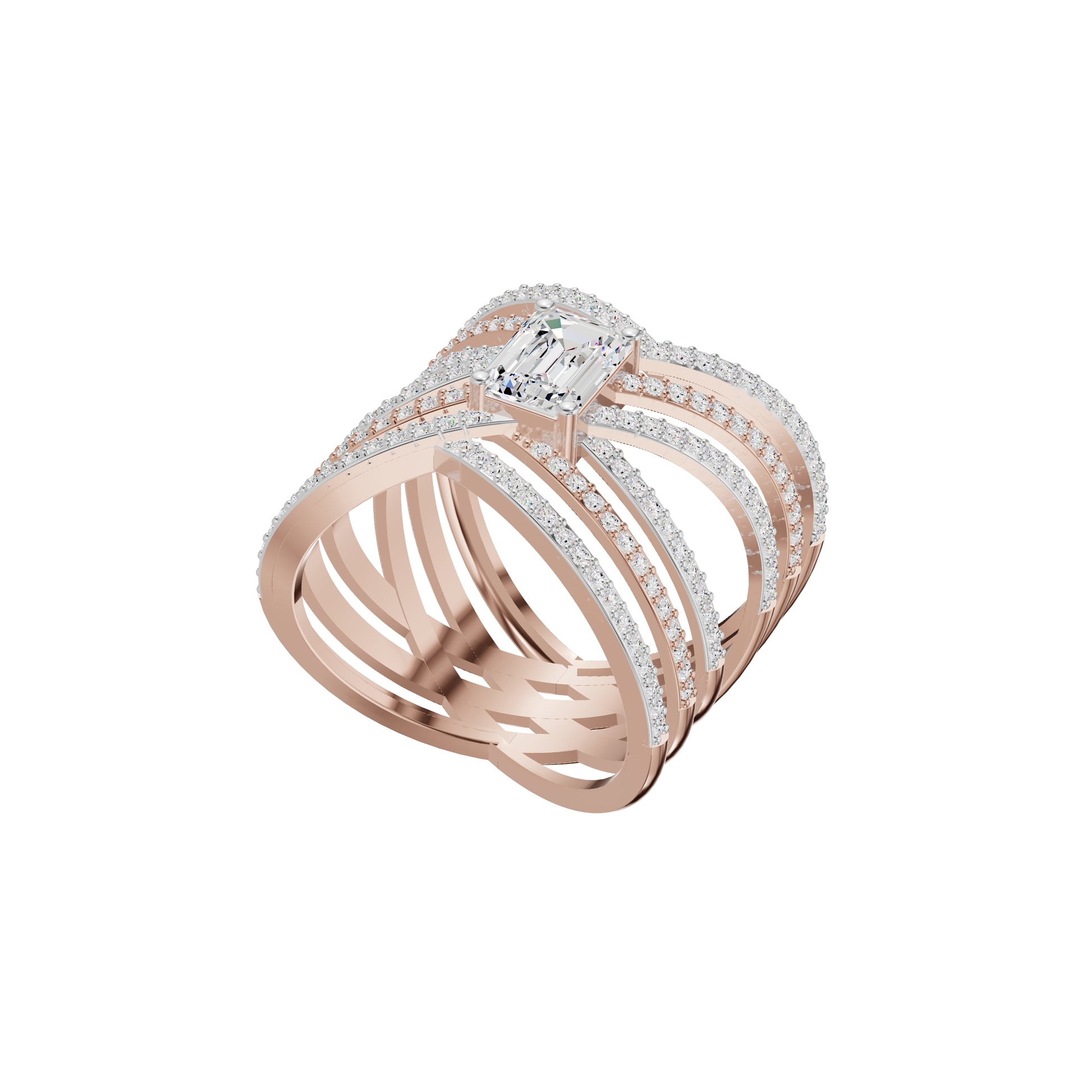 Emerald-cut Crisscross Diamond Cocktail Ring 18 KT / Rose Gold / 18