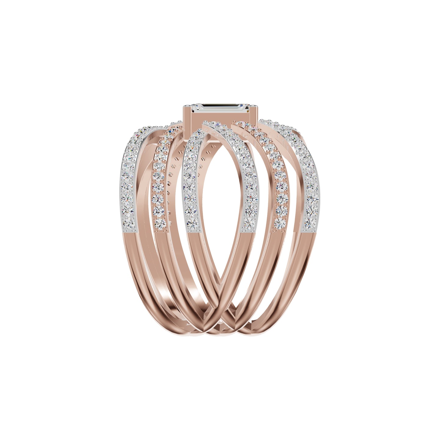 Emerald-cut Crisscross Diamond Cocktail Ring 18 KT / Rose Gold / 18