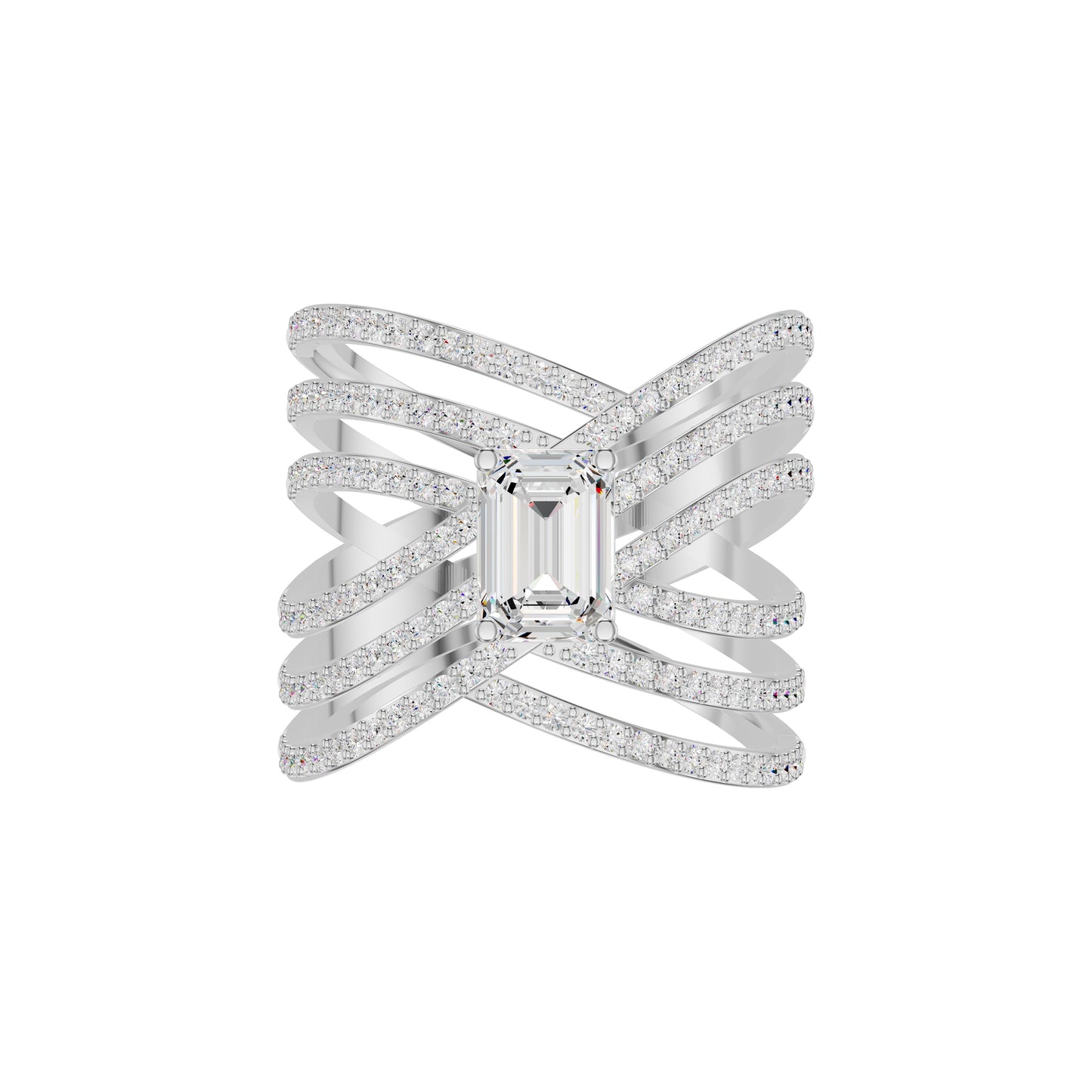 Emerald-cut Crisscross Diamond Cocktail Ring 18 KT / White Gold / 18