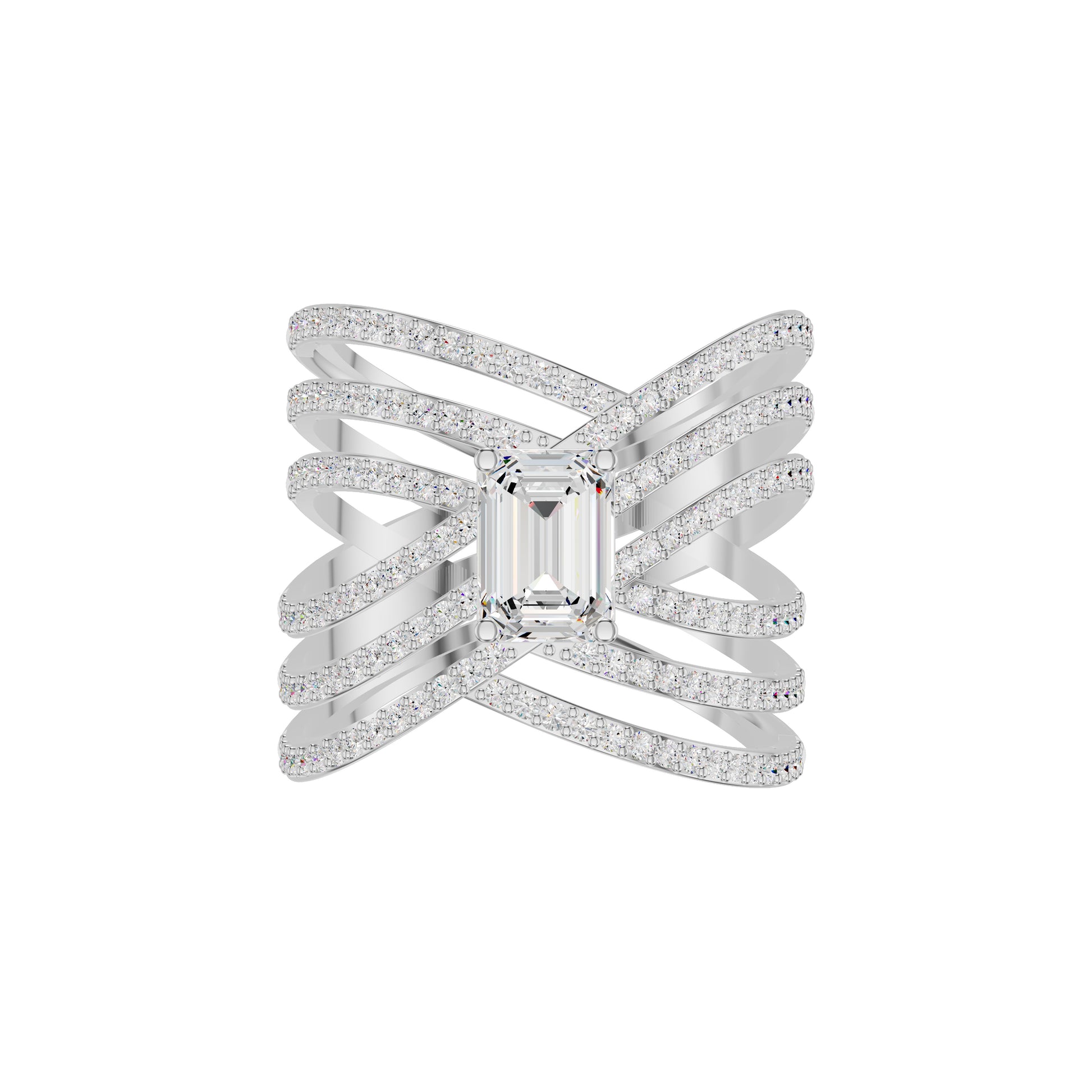 Emerald-cut Crisscross Diamond Cocktail Ring 18 KT / White Gold / 18