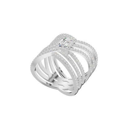 Emerald-cut Crisscross Diamond Cocktail Ring 18 KT / White Gold / 18