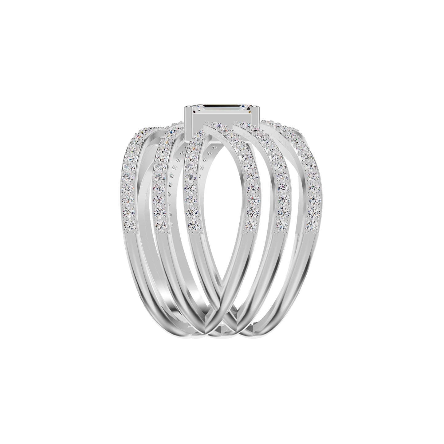 Emerald-cut Crisscross Diamond Cocktail Ring 18 KT / White Gold / 18