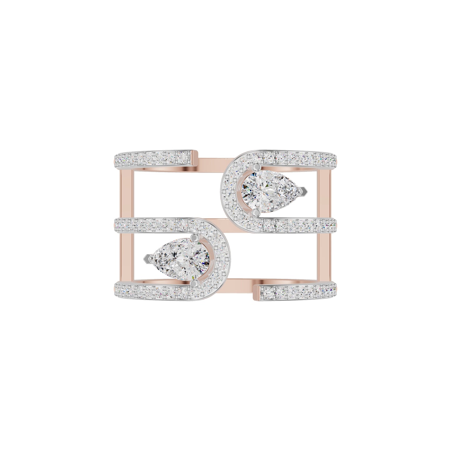 Dual Pear Bypass Diamond Ring 18 KT / Rose Gold / 18