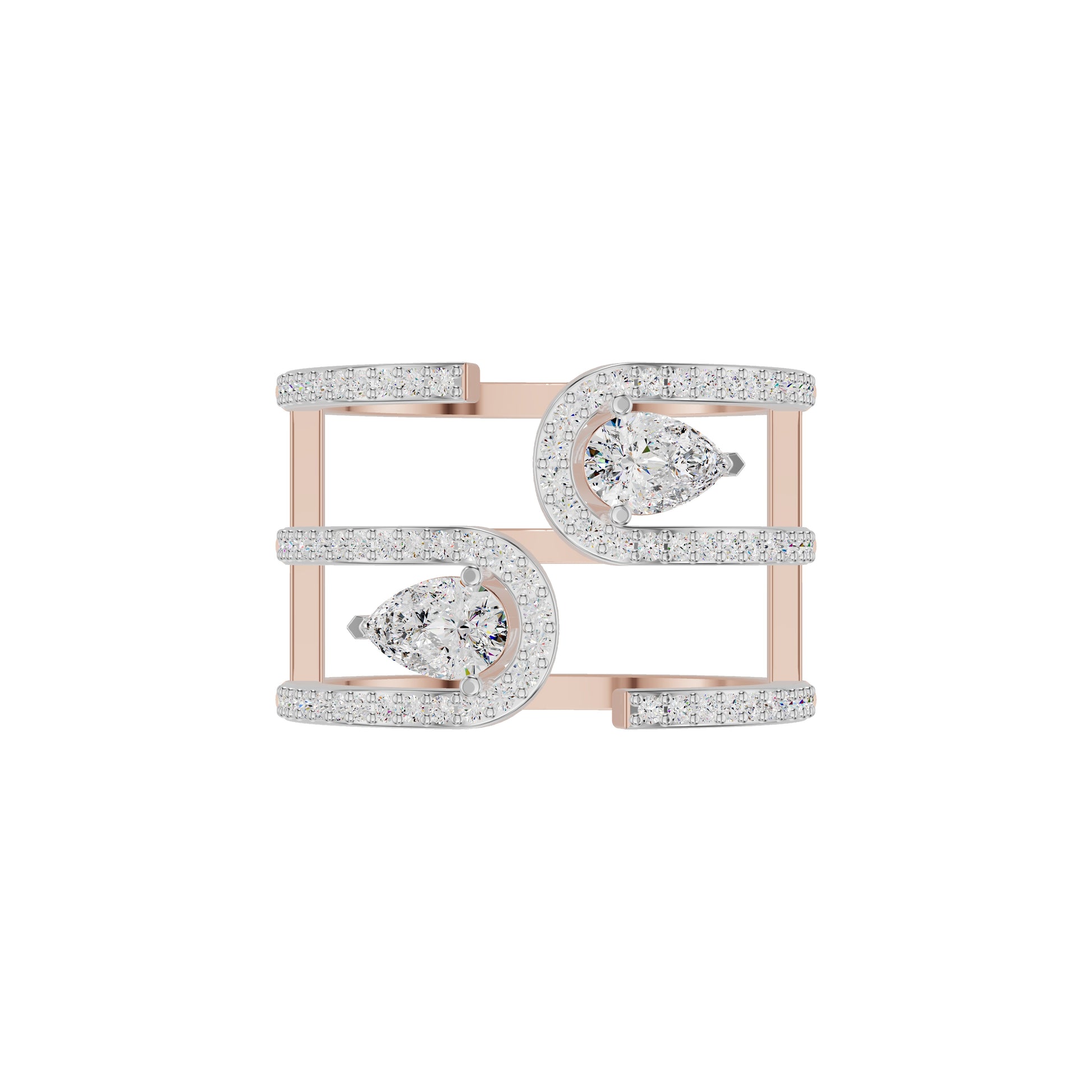 Dual Pear Bypass Diamond Ring 18 KT / Rose Gold / 18