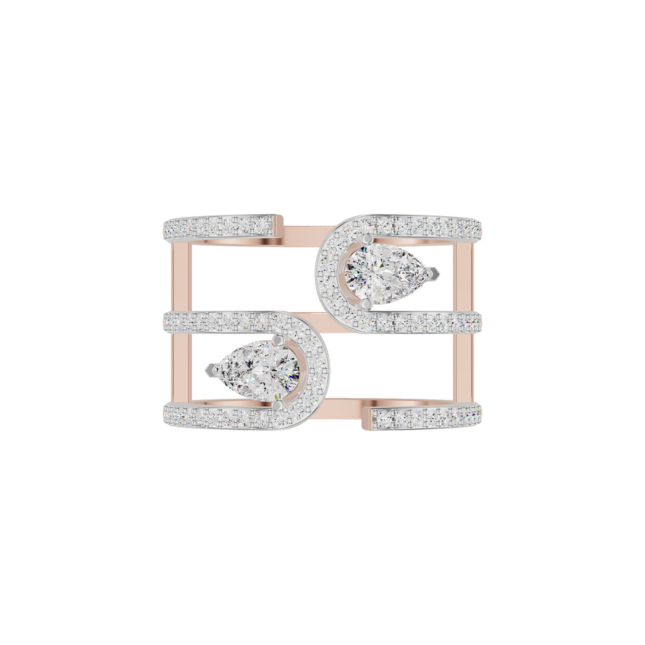 Dual Pear Bypass Diamond Ring 18 KT / Rose Gold / 18