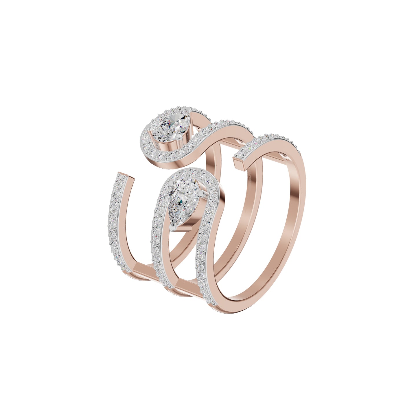 Dual Pear Bypass Diamond Ring 18 KT / Rose Gold / 18