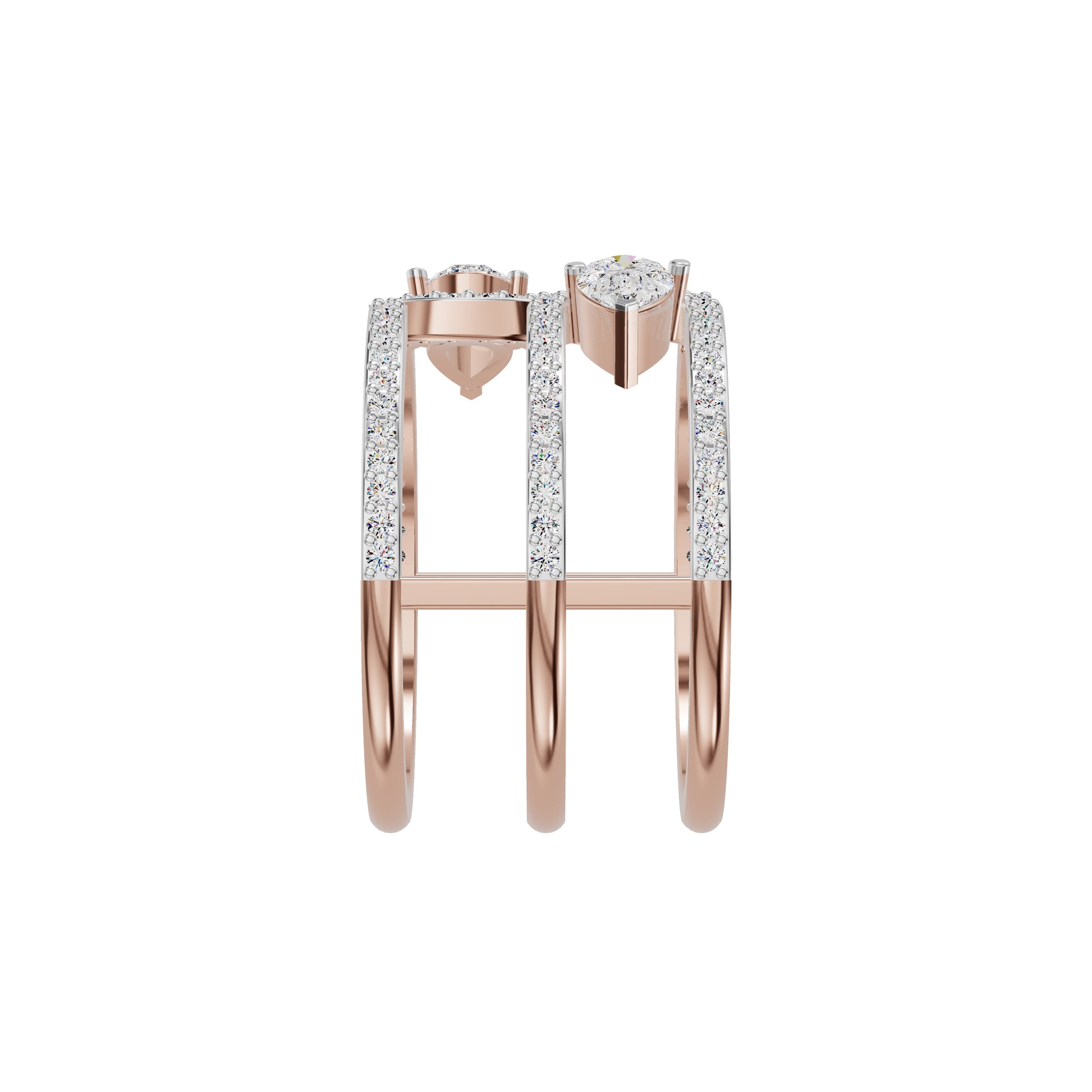 Dual Pear Bypass Diamond Ring 18 KT / Rose Gold / 18