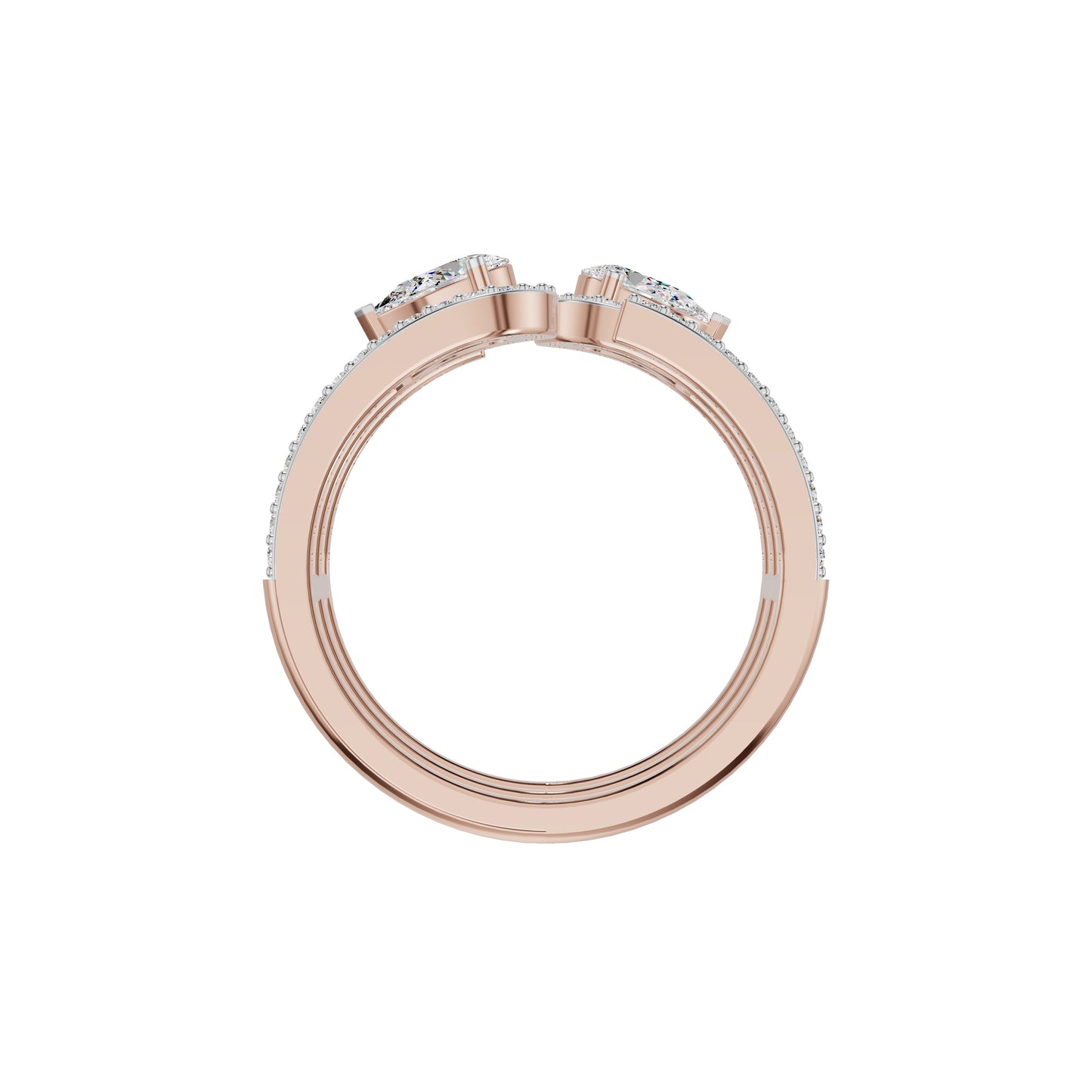 Dual Pear Bypass Diamond Ring 18 KT / Rose Gold / 18