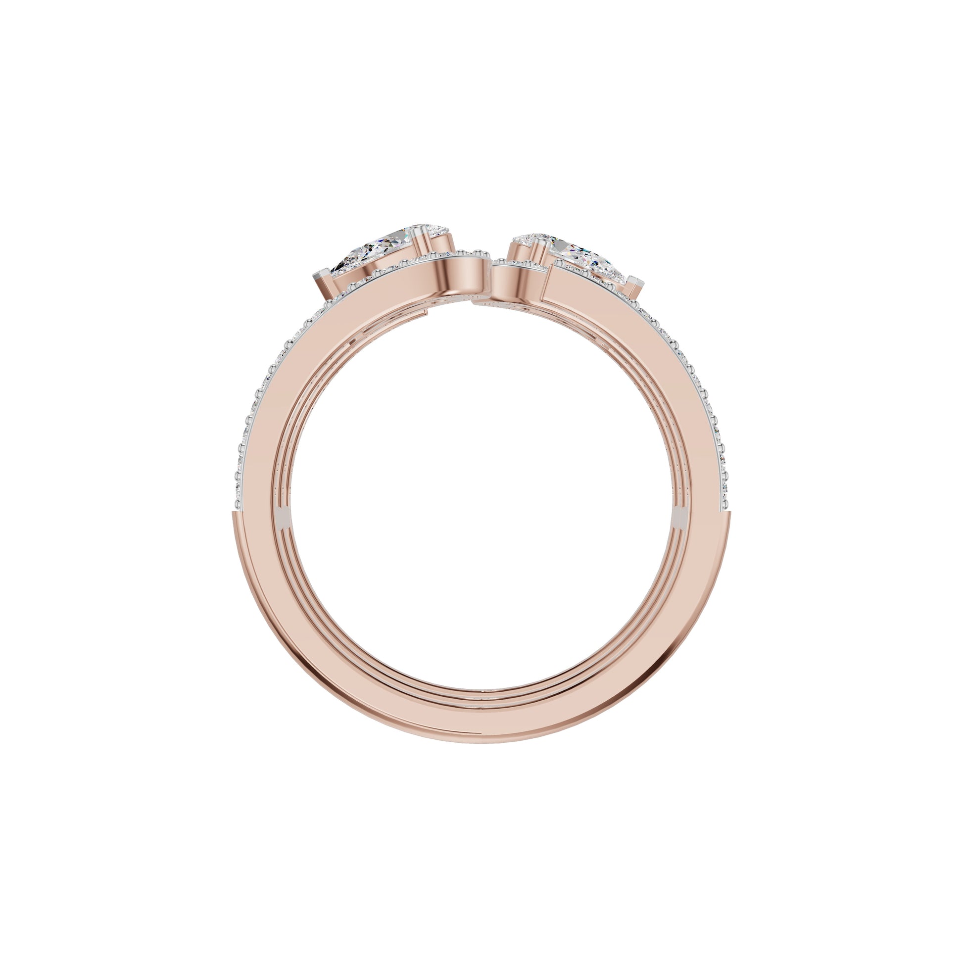 Dual Pear Bypass Diamond Ring 18 KT / Rose Gold / 18