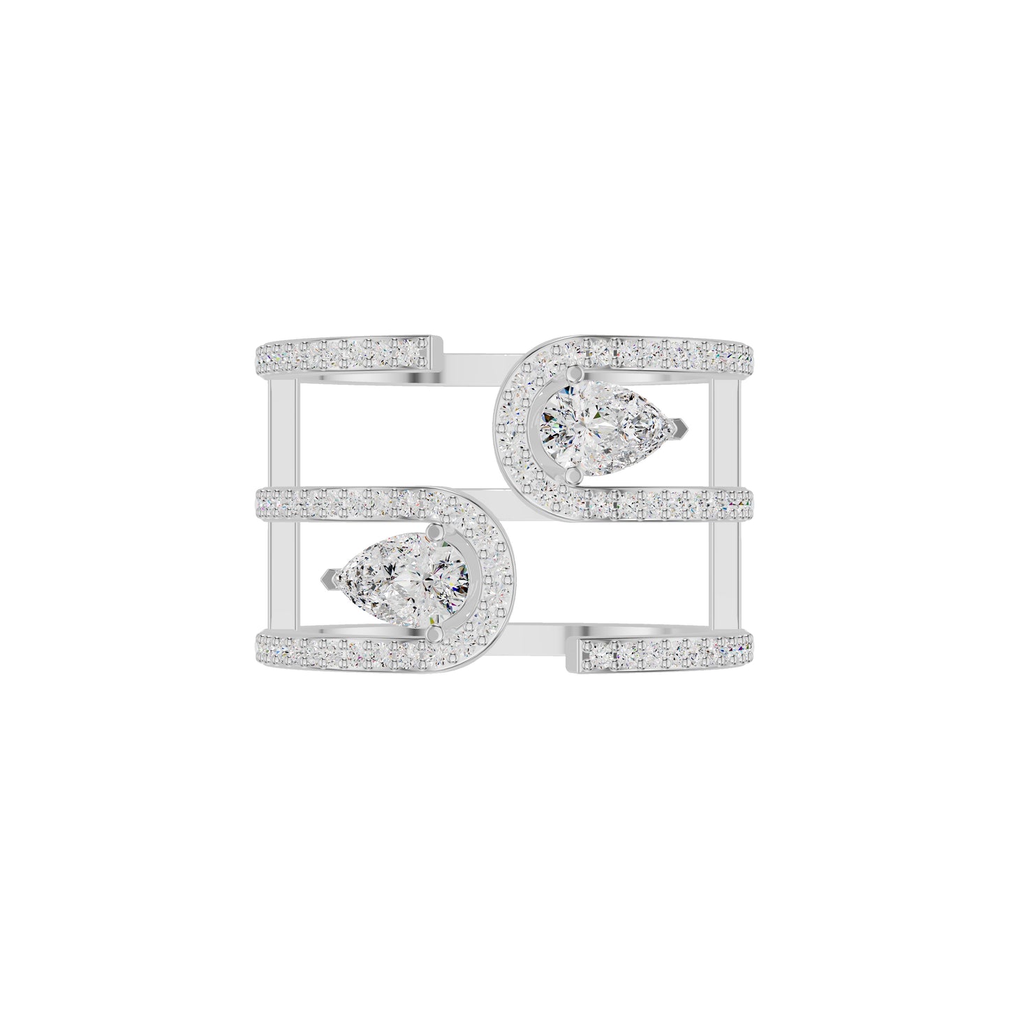 Dual Pear Bypass Diamond Ring 18 KT / White Gold / 18