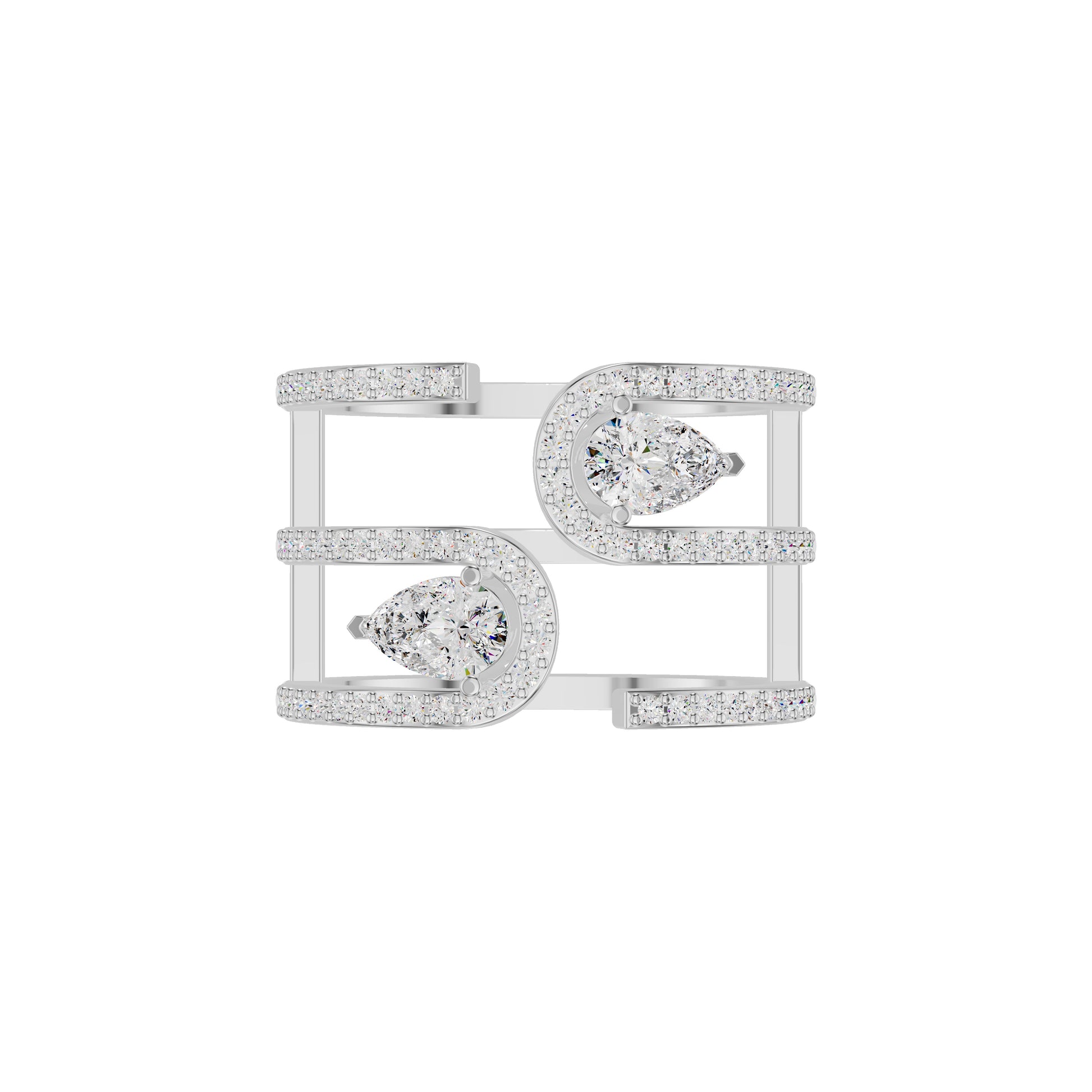 Dual Pear Bypass Diamond Ring 18 KT / White Gold / 18