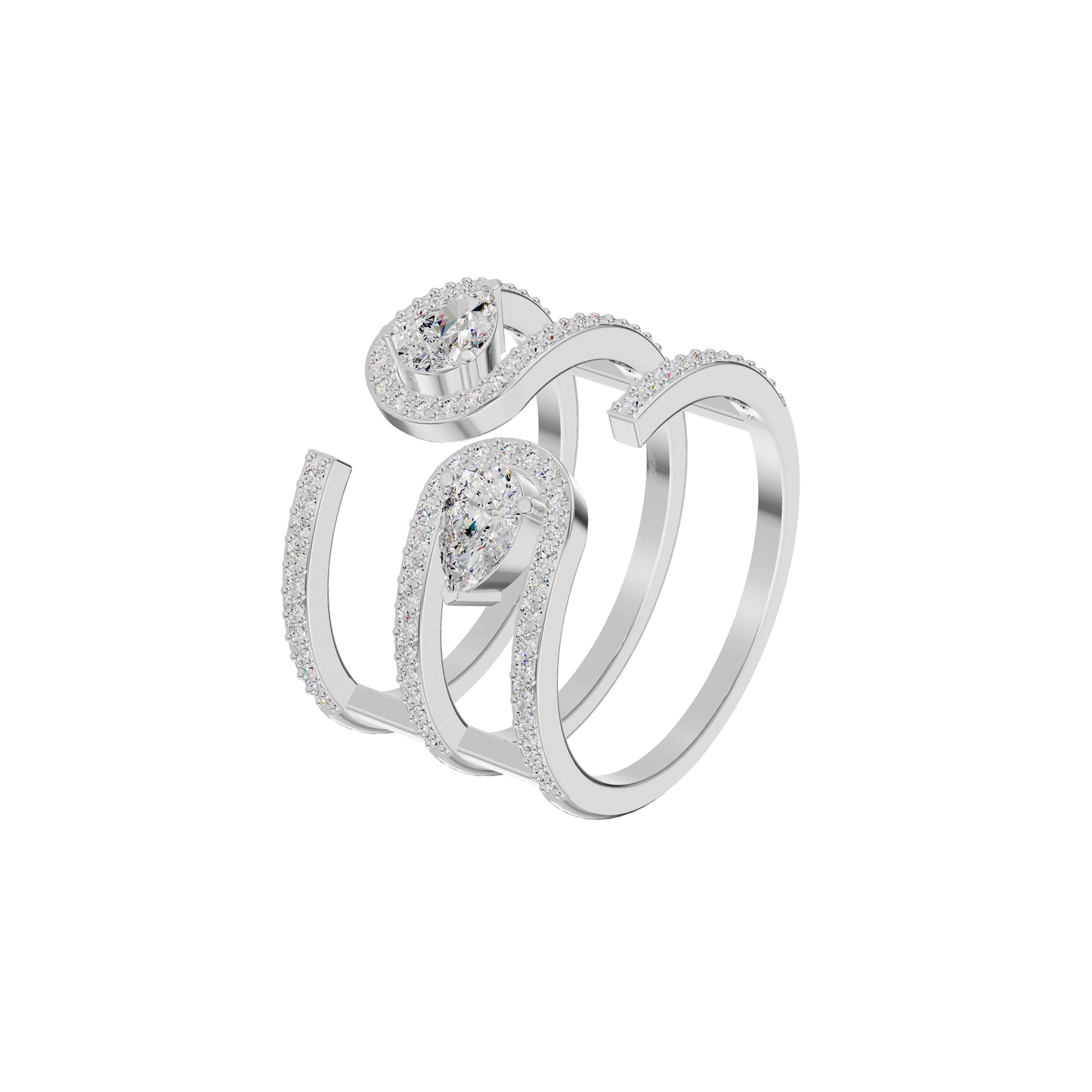 Dual Pear Bypass Diamond Ring 18 KT / White Gold / 18