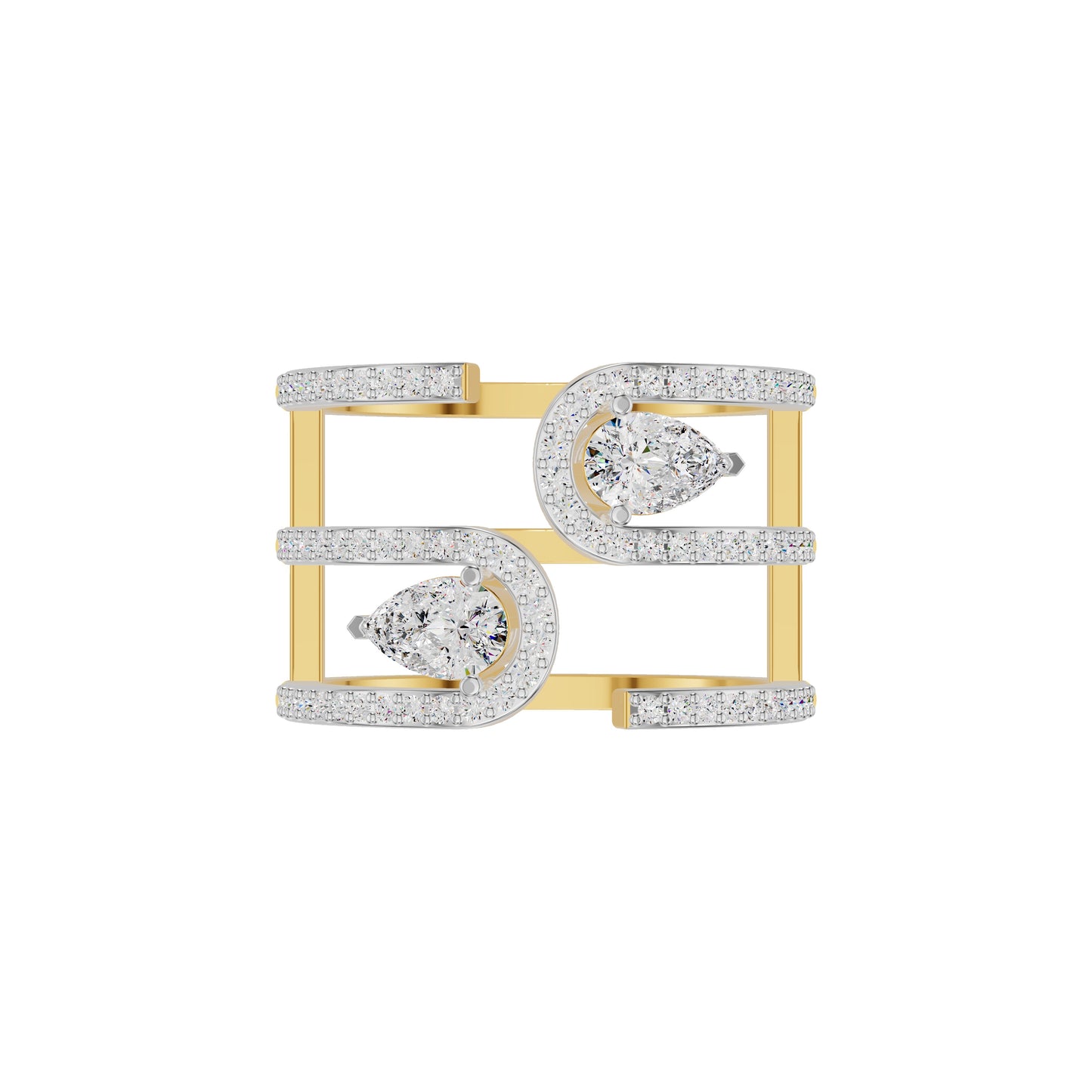 Dual Pear Bypass Diamond Ring 18 KT / Yellow Gold / 18