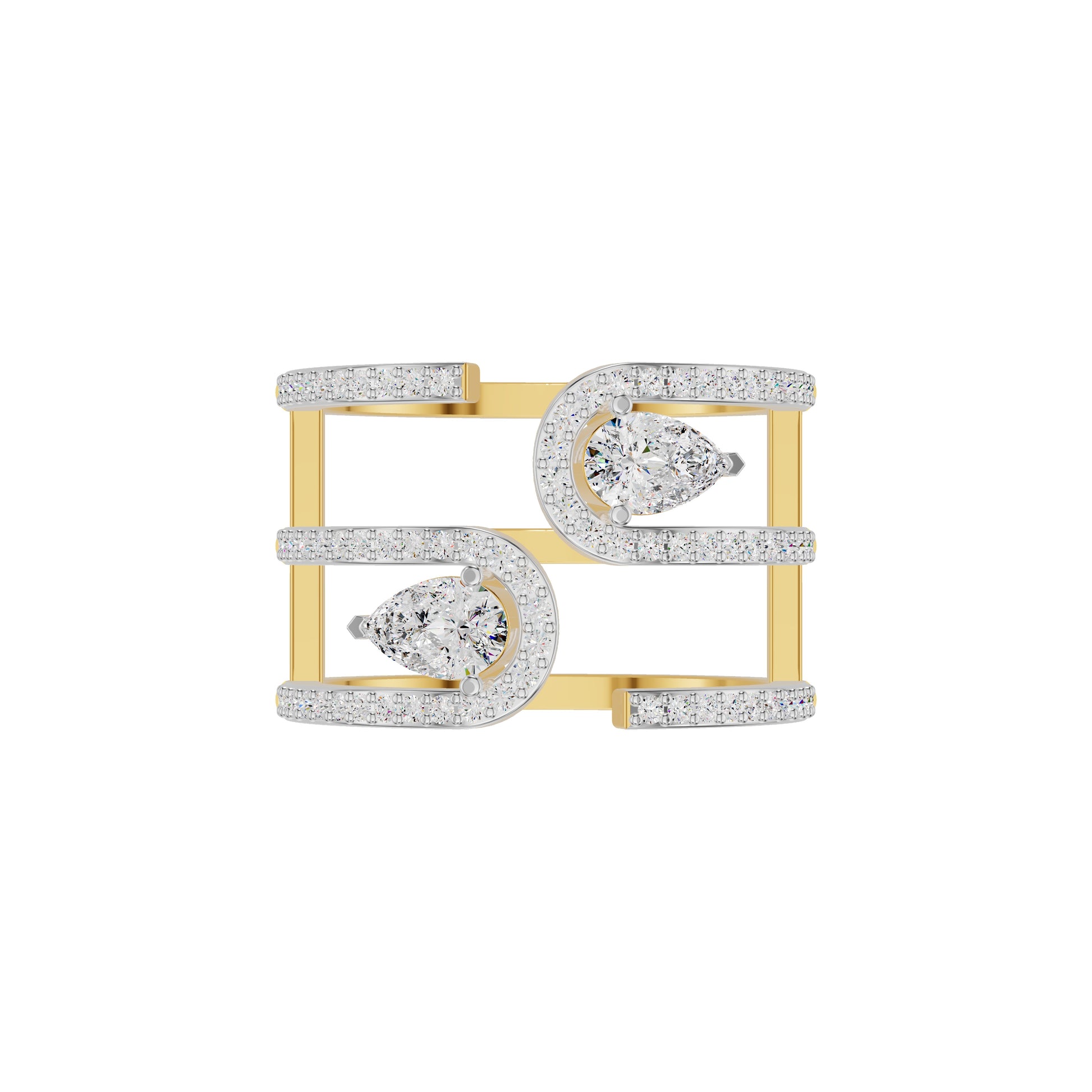 Dual Pear Bypass Diamond Ring 18 KT / Yellow Gold / 18