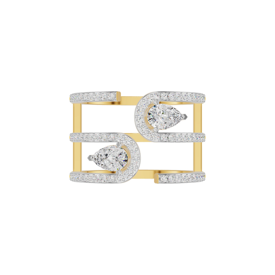 Dual Pear Bypass Diamond Ring 18 KT / Yellow Gold / 18