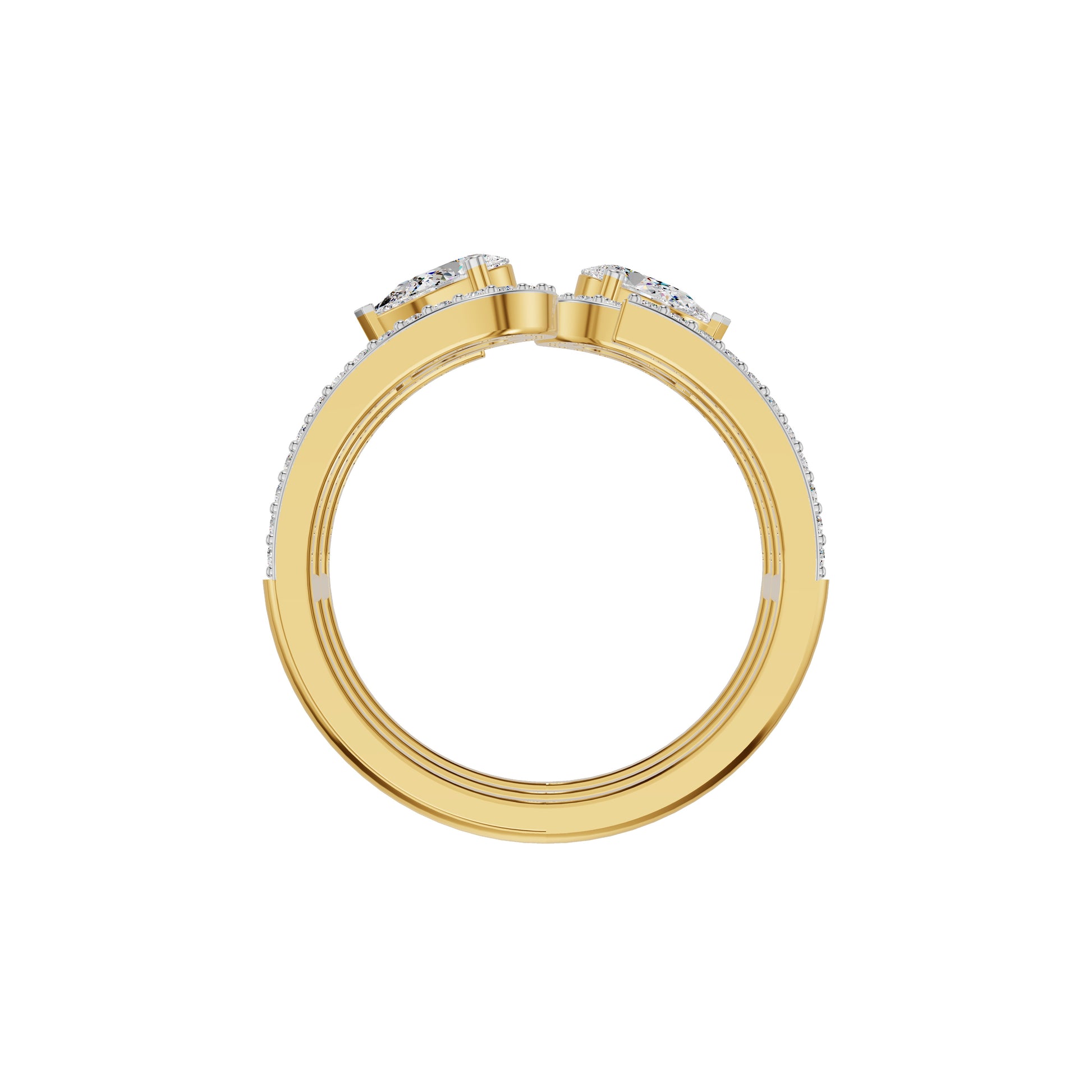 Dual Pear Bypass Diamond Ring 18 KT / Yellow Gold / 18