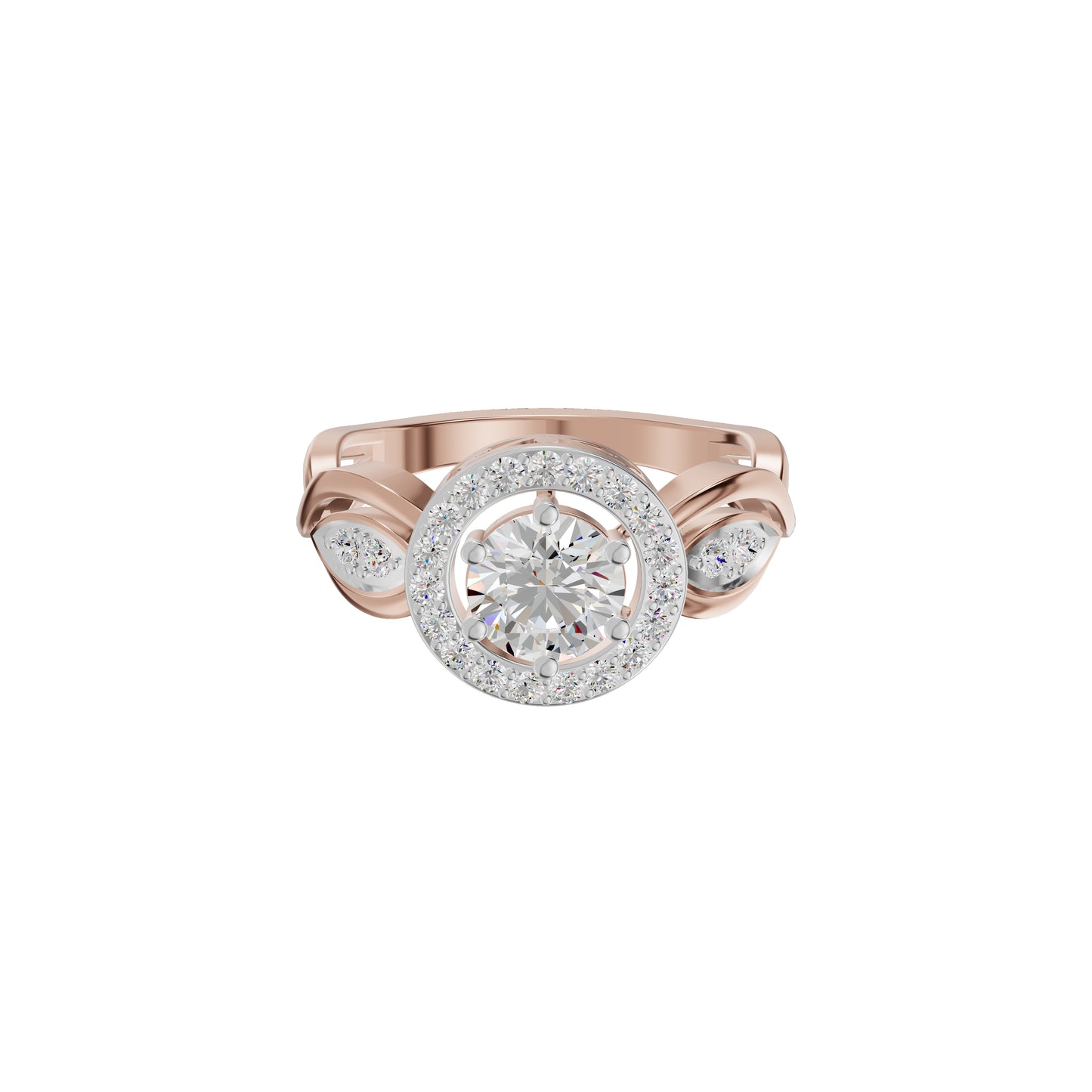 Leafy Marquise Round Solitaire Diamond Ring 18 KT / Rose Gold / 18