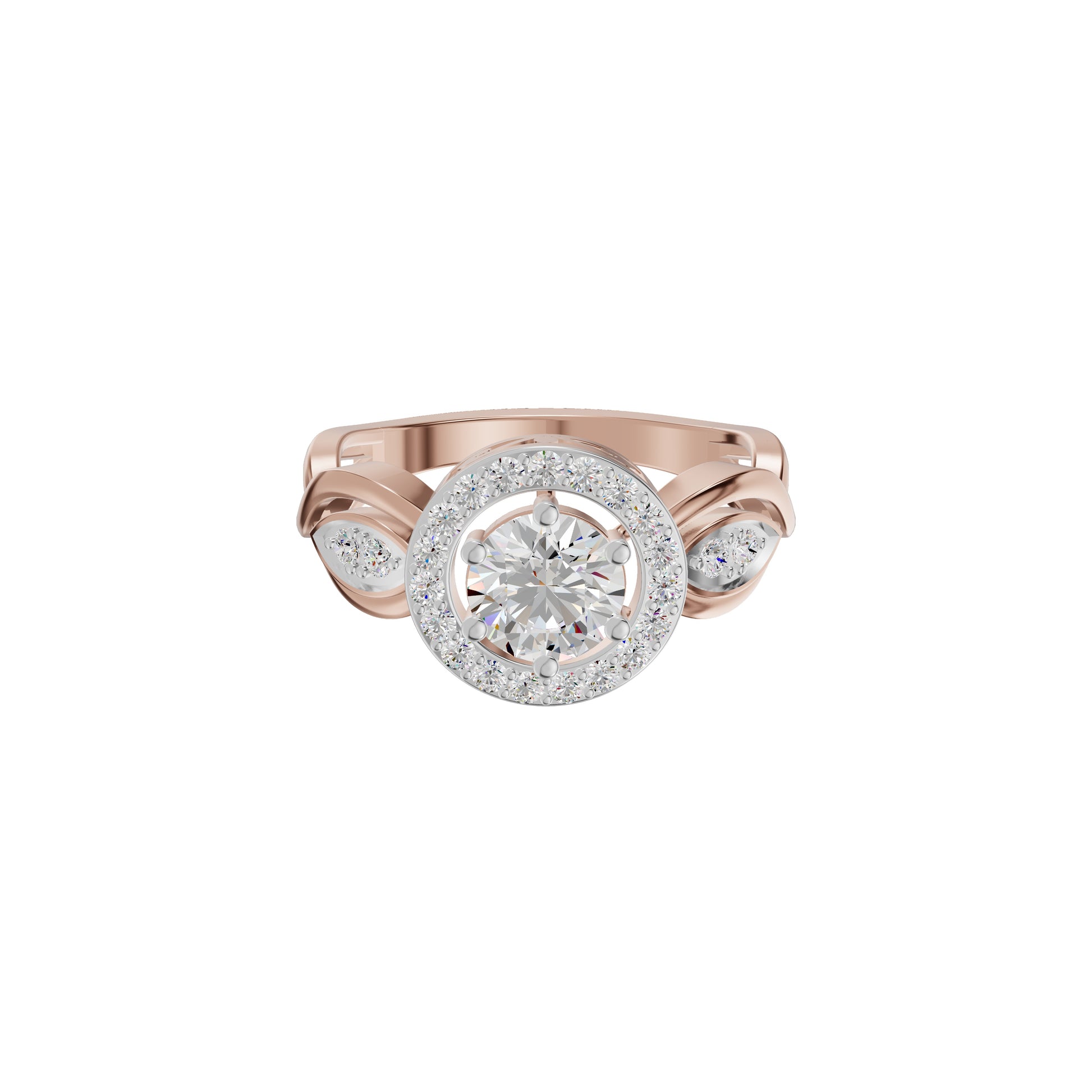 Leafy Marquise Round Solitaire Diamond Ring 18 KT / Rose Gold / 18