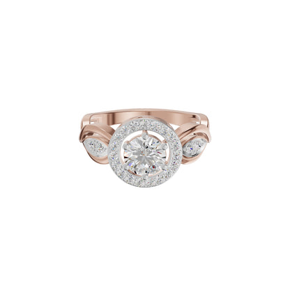 Leafy Marquise Round Solitaire Diamond Ring 18 KT / Rose Gold / 18