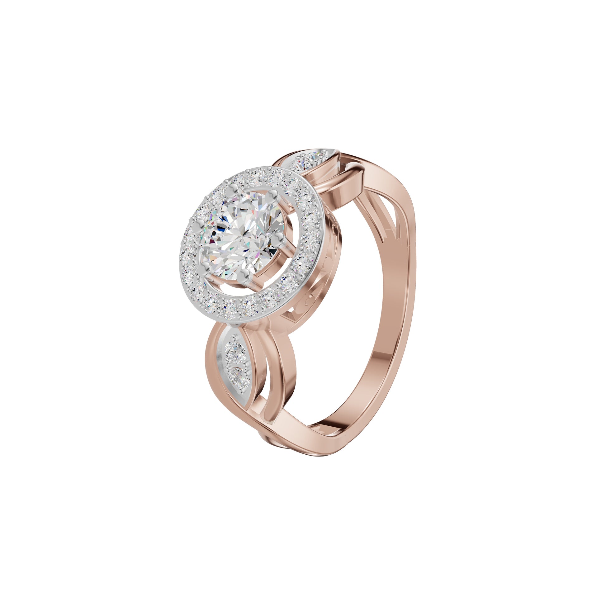 Leafy Marquise Round Solitaire Diamond Ring 18 KT / Rose Gold / 18