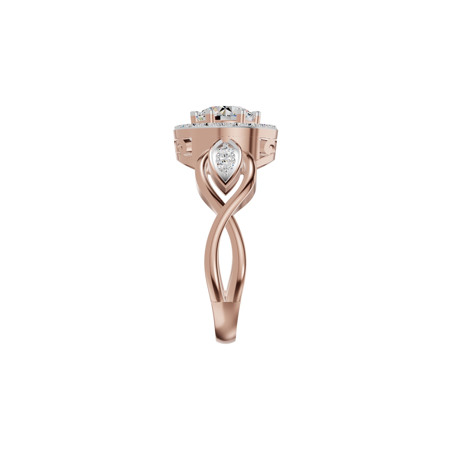 Leafy Marquise Round Solitaire Diamond Ring 18 KT / Rose Gold / 18