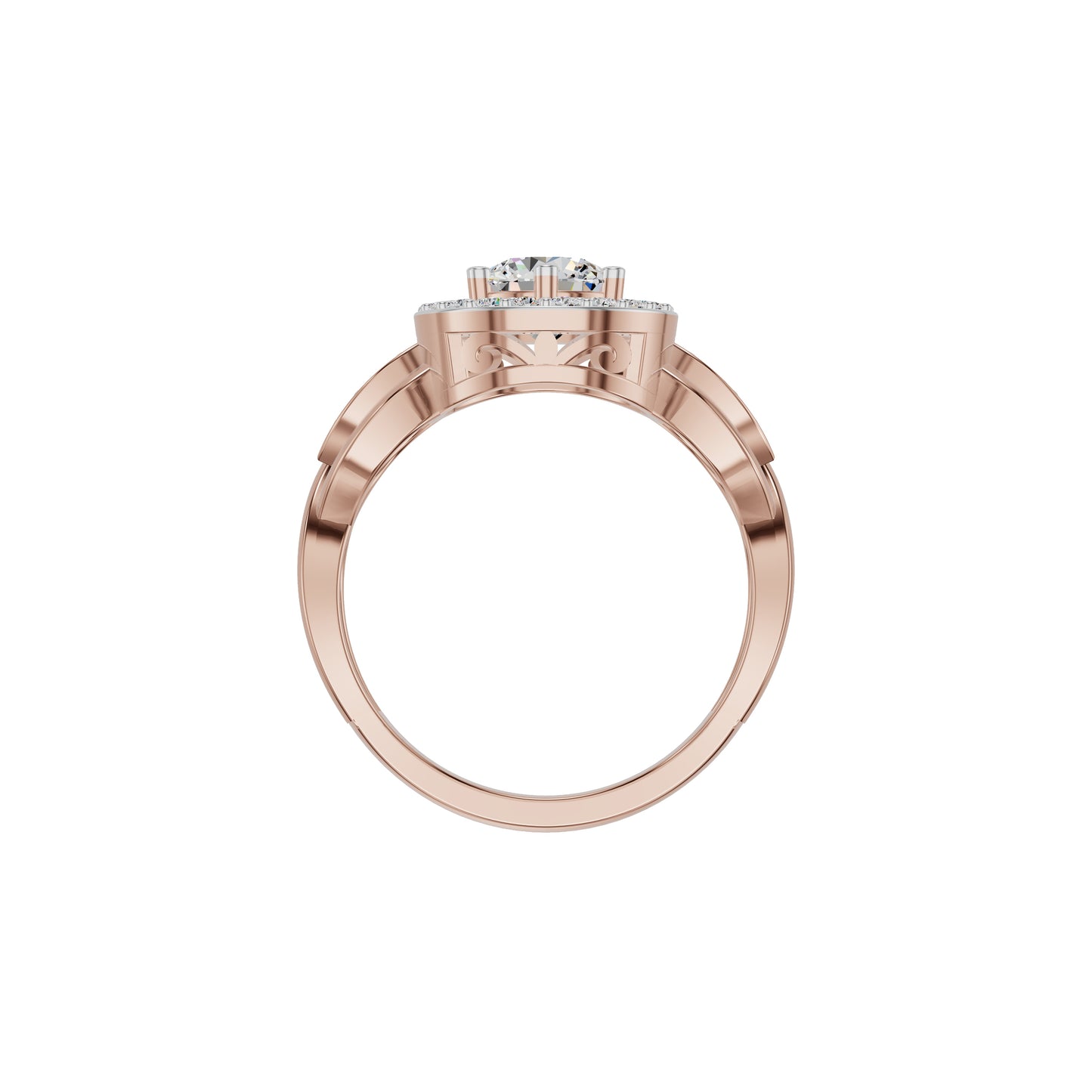 Leafy Marquise Round Solitaire Diamond Ring 18 KT / Rose Gold / 18