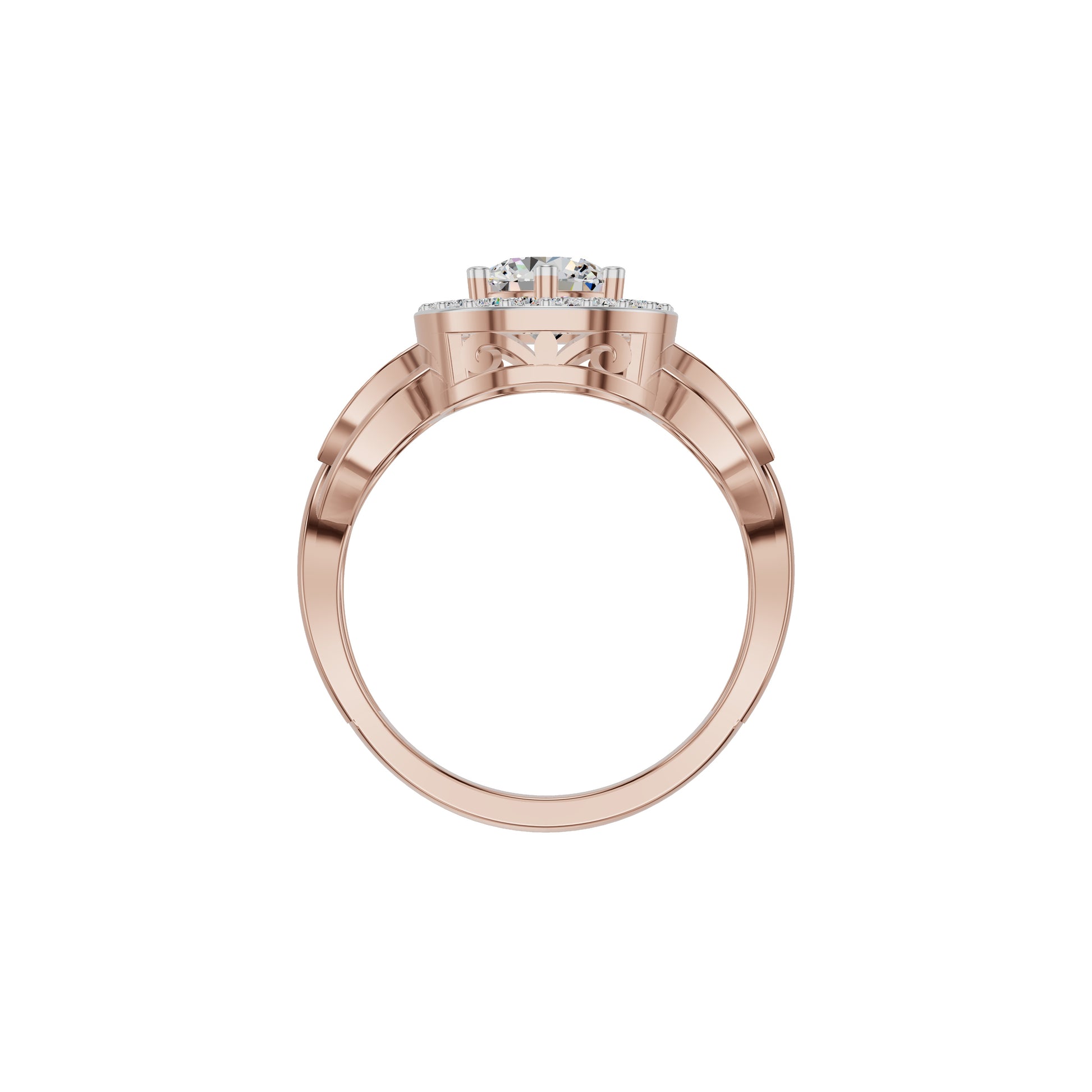 Leafy Marquise Round Solitaire Diamond Ring 18 KT / Rose Gold / 18