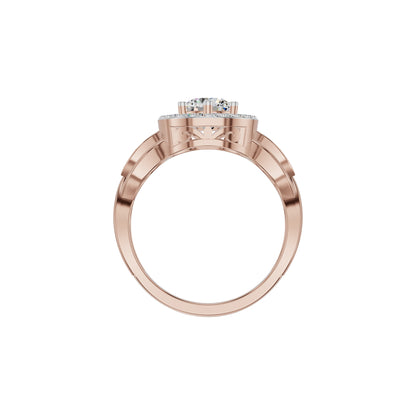 Leafy Marquise Round Solitaire Diamond Ring 18 KT / Rose Gold / 18