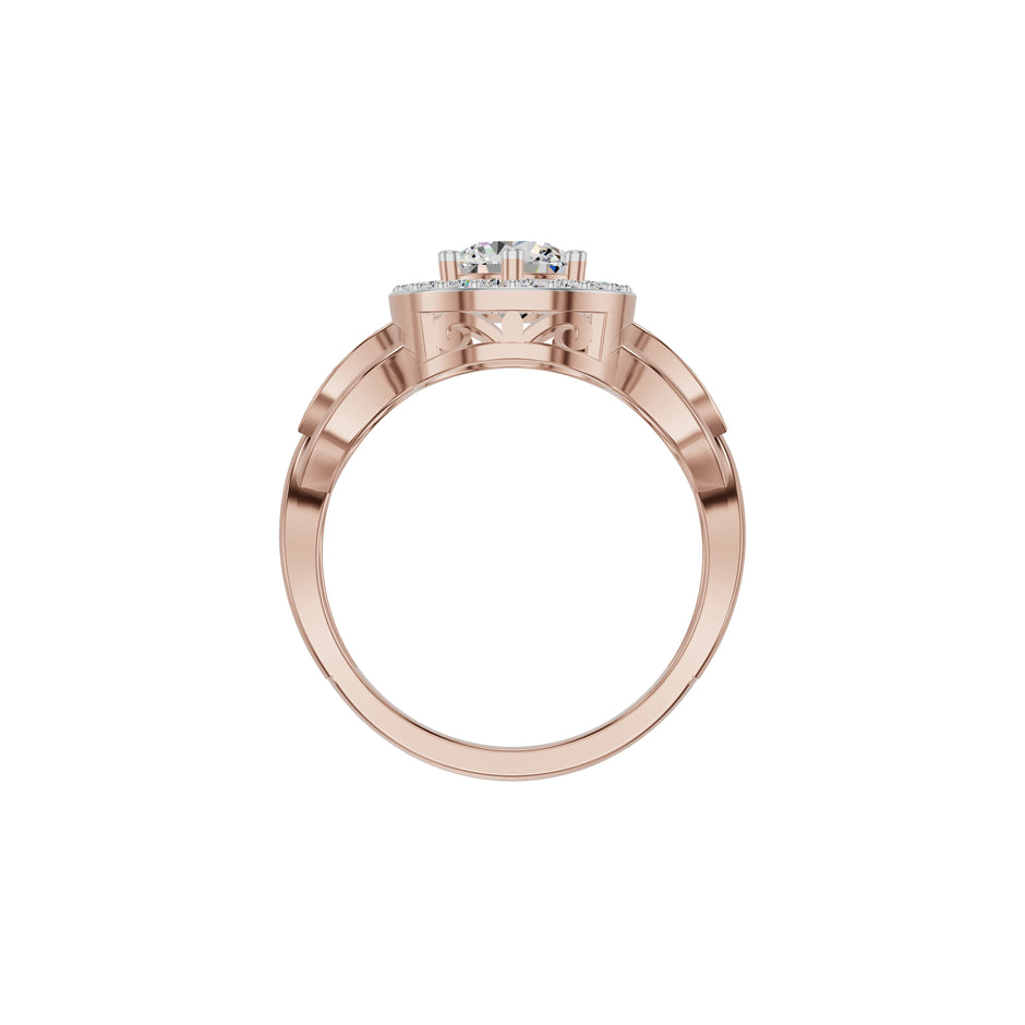 Leafy Marquise Round Solitaire Diamond Ring 18 KT / Rose Gold / 18