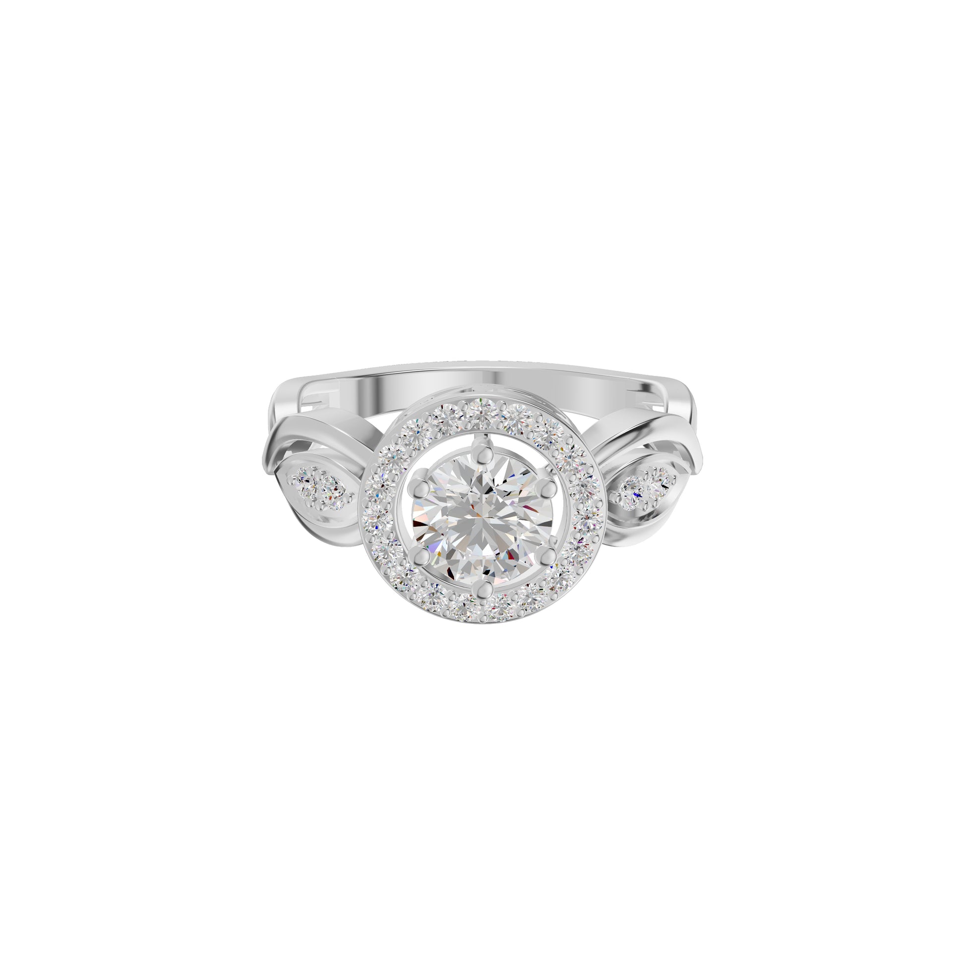 Leafy Marquise Round Solitaire Diamond Ring 18 KT / White Gold / 18