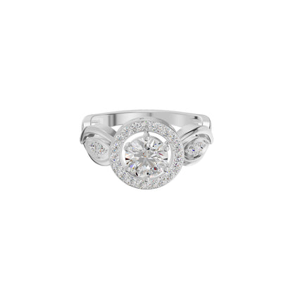 Leafy Marquise Round Solitaire Diamond Ring 18 KT / White Gold / 18