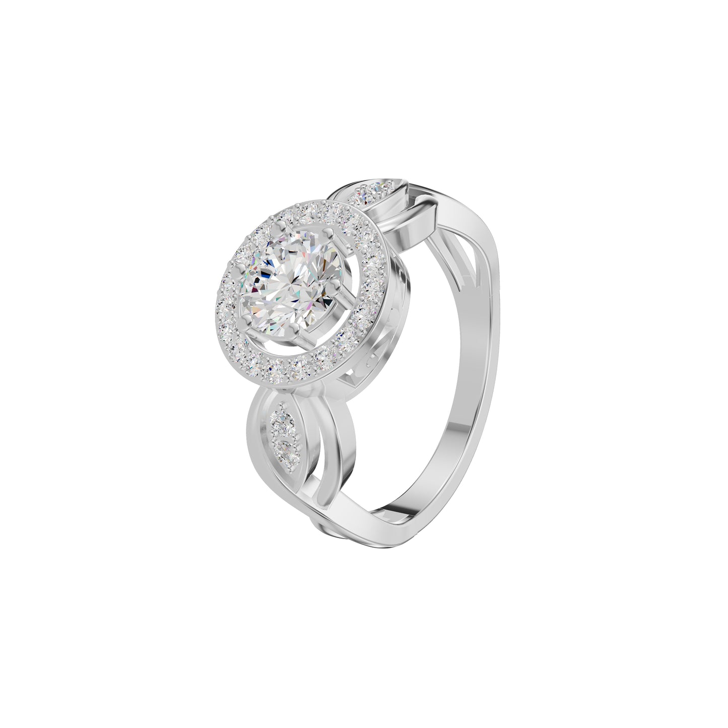 Leafy Marquise Round Solitaire Diamond Ring 18 KT / White Gold / 18