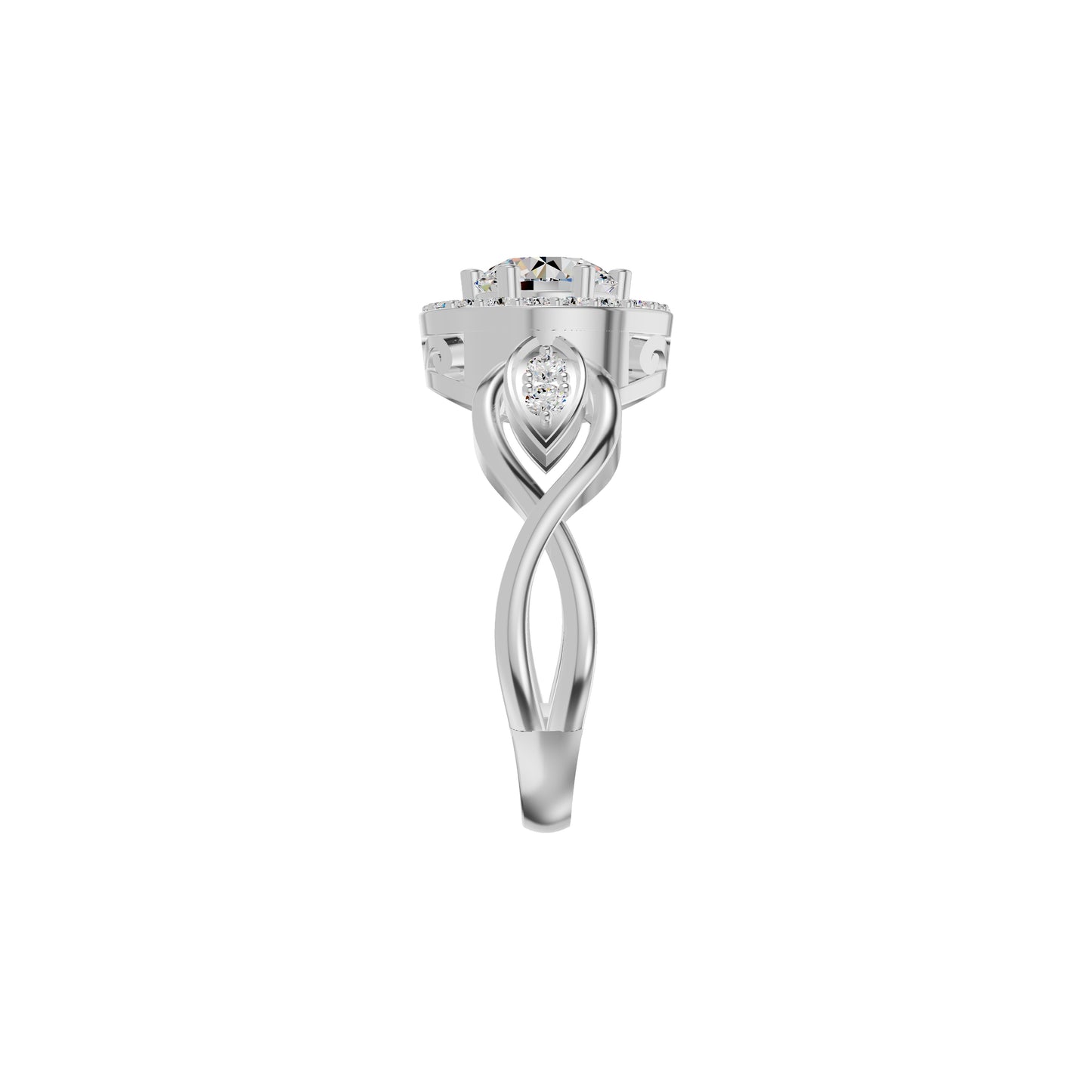 Leafy Marquise Round Solitaire Diamond Ring 18 KT / White Gold / 18