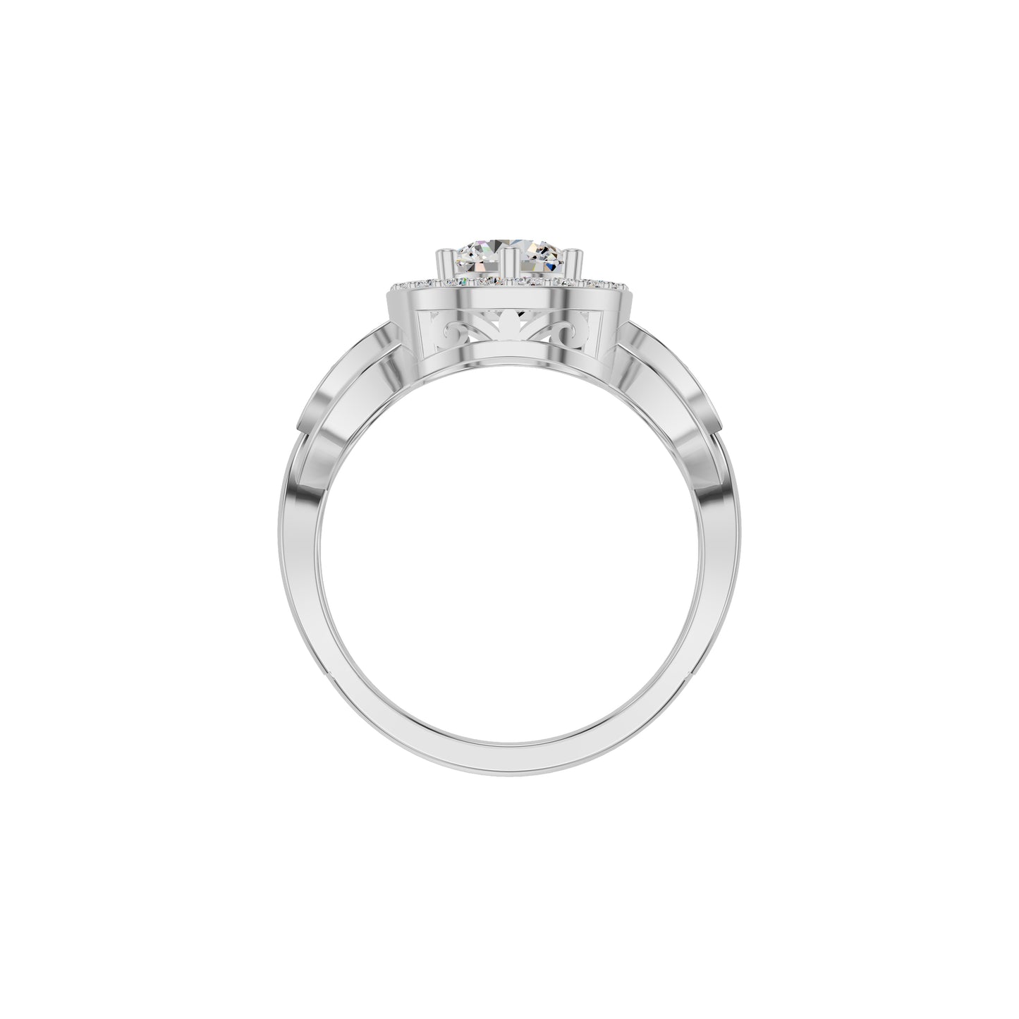 Leafy Marquise Round Solitaire Diamond Ring 18 KT / White Gold / 18