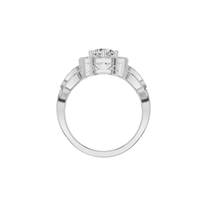 Leafy Marquise Round Solitaire Diamond Ring 18 KT / White Gold / 18