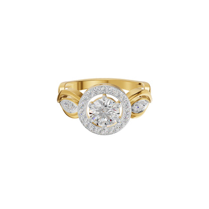 Leafy Marquise Round Solitaire Diamond Ring 18 KT / Yellow Gold / 18