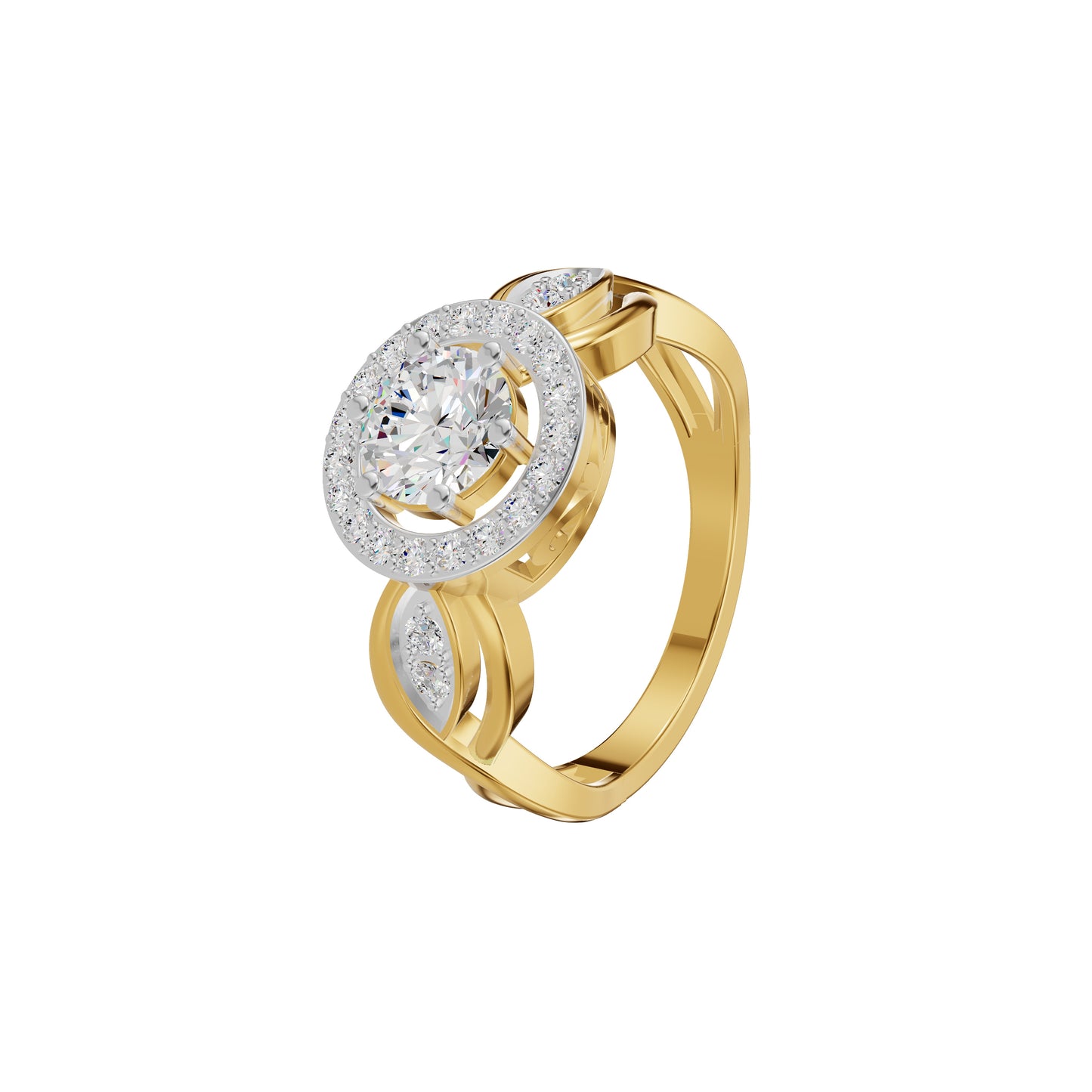 Leafy Marquise Round Solitaire Diamond Ring 18 KT / Yellow Gold / 18