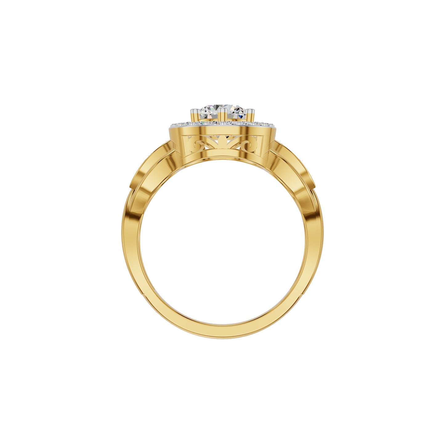 Leafy Marquise Round Solitaire Diamond Ring 18 KT / Yellow Gold / 18
