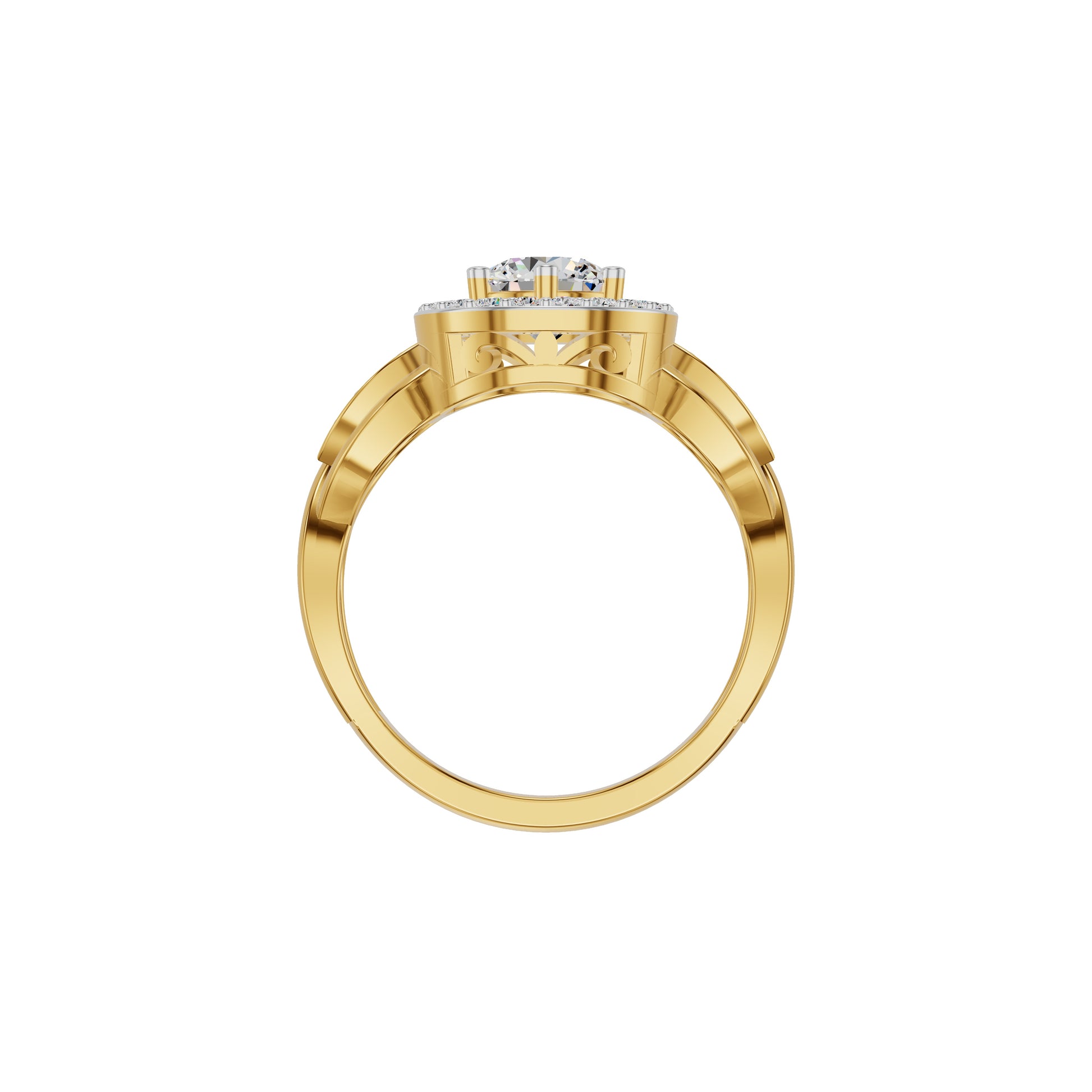 Leafy Marquise Round Solitaire Diamond Ring 18 KT / Yellow Gold / 18