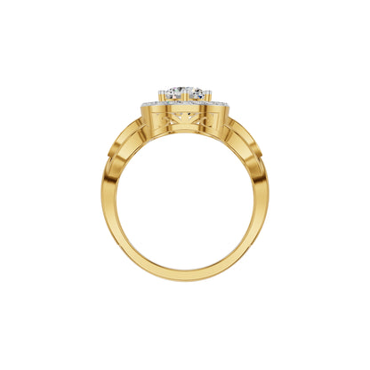 Leafy Marquise Round Solitaire Diamond Ring 18 KT / Yellow Gold / 18