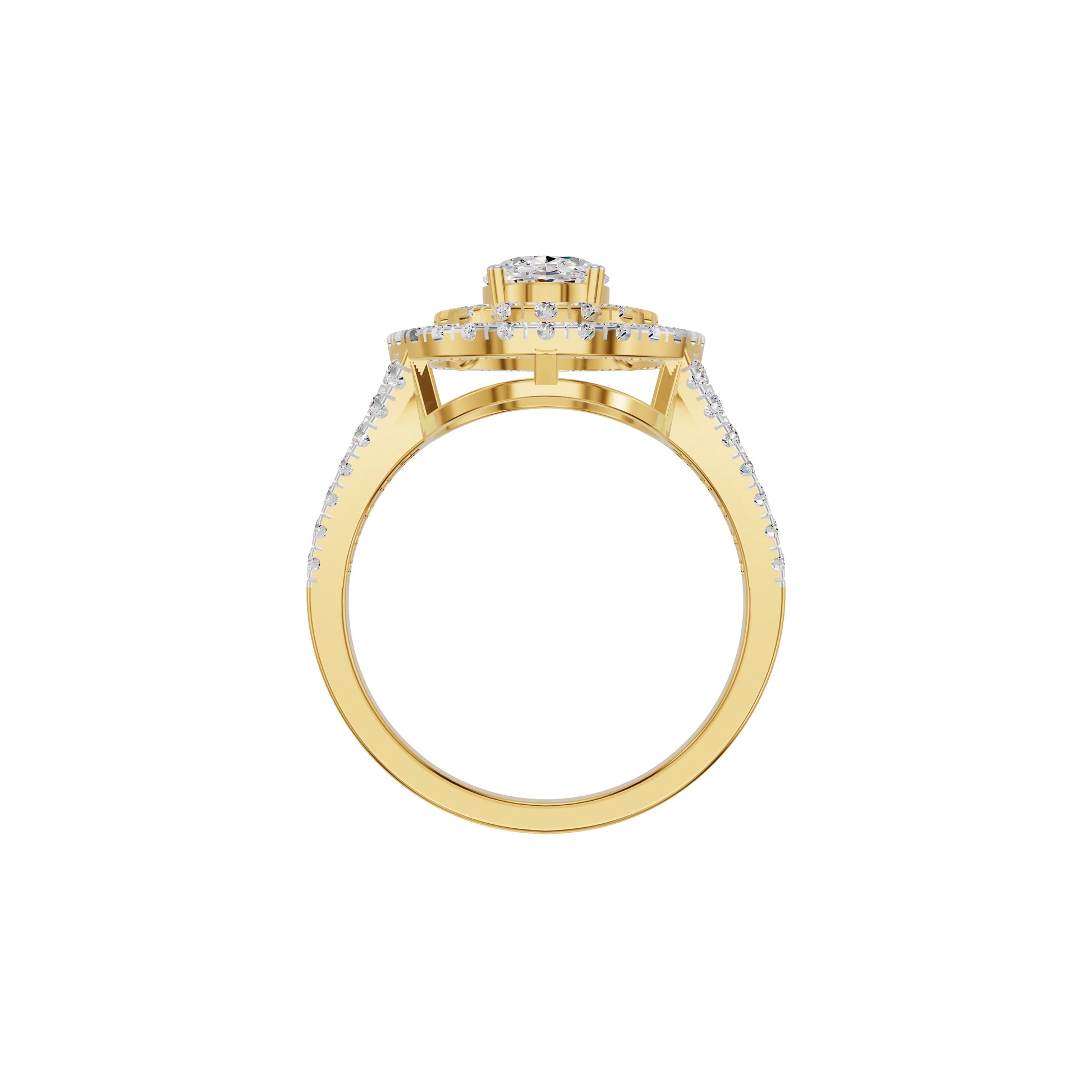 Split Shank Double Halo Oval Solitaire Diamond Engagement Ring 18 KT / Yellow Gold / 18