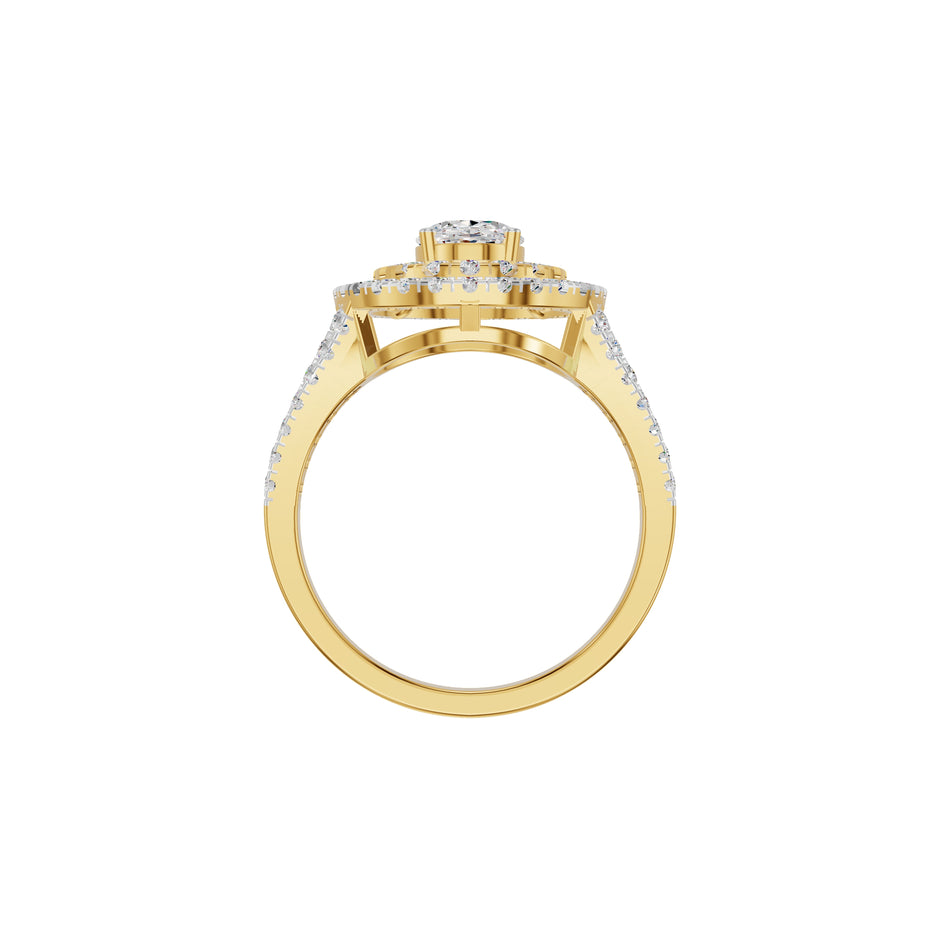 Split Shank Double Halo Oval Solitaire Diamond Engagement Ring 18 KT / Yellow Gold / 18