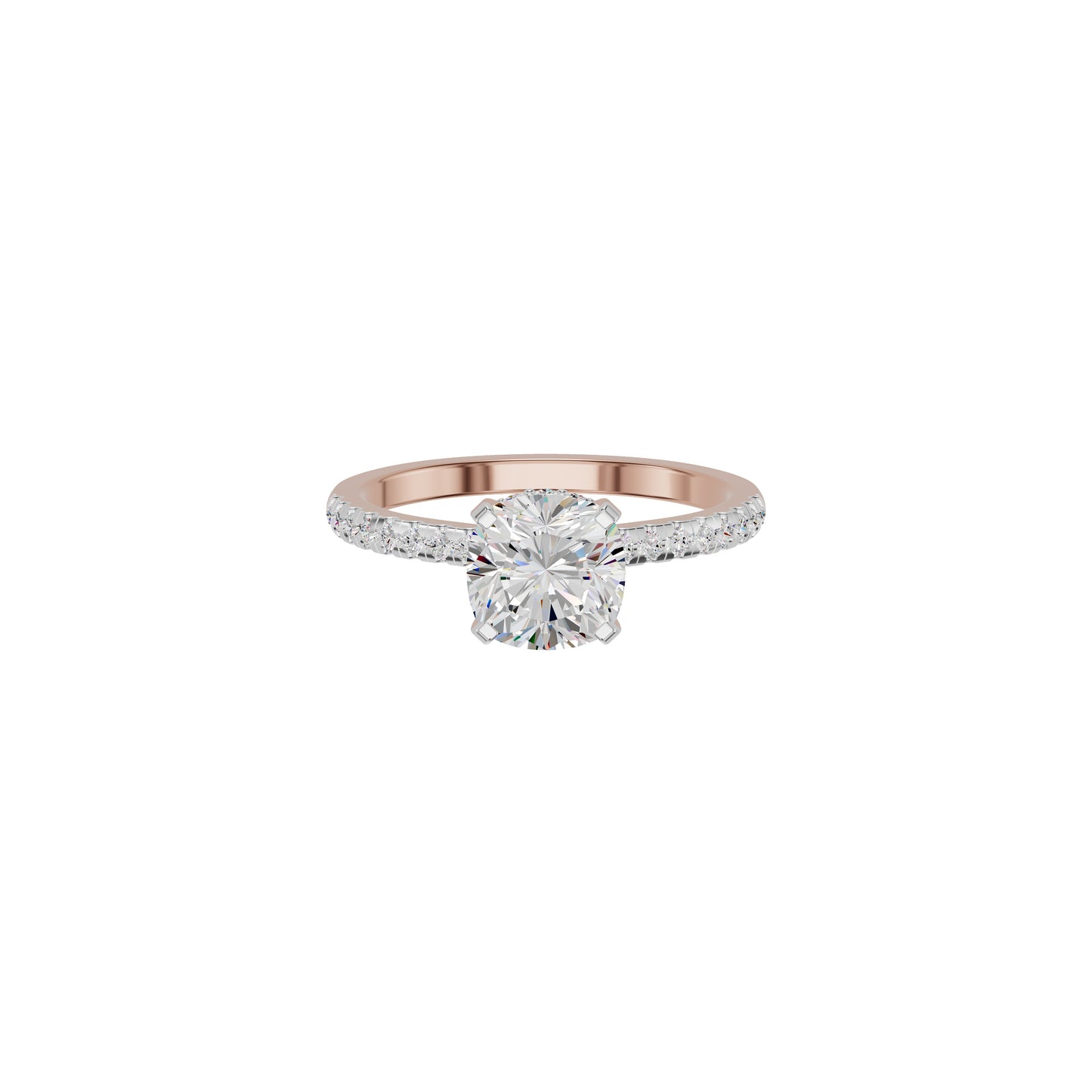 Textured Pave Cushion Solitaire Diamond Engagement Ring 18 KT / Rose Gold / 18
