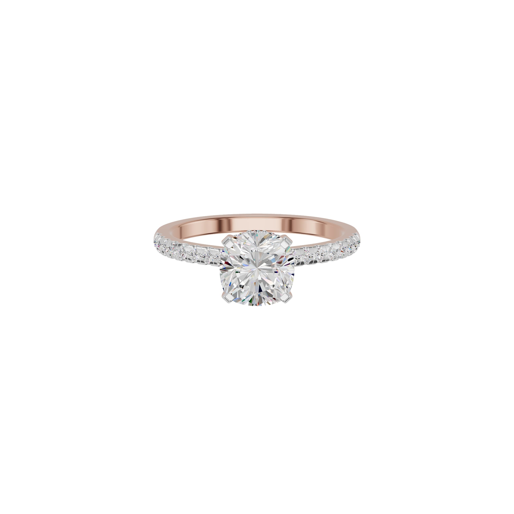 Textured Pave Cushion Solitaire Diamond Engagement Ring 18 KT / Rose Gold / 18