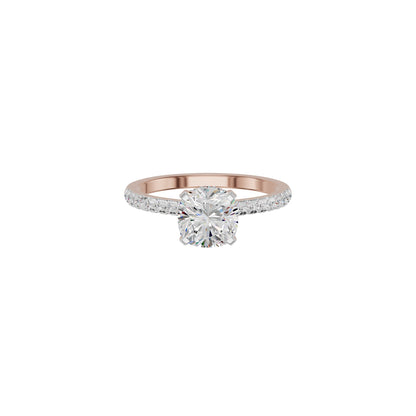 Textured Pave Cushion Solitaire Diamond Engagement Ring 18 KT / Rose Gold / 18