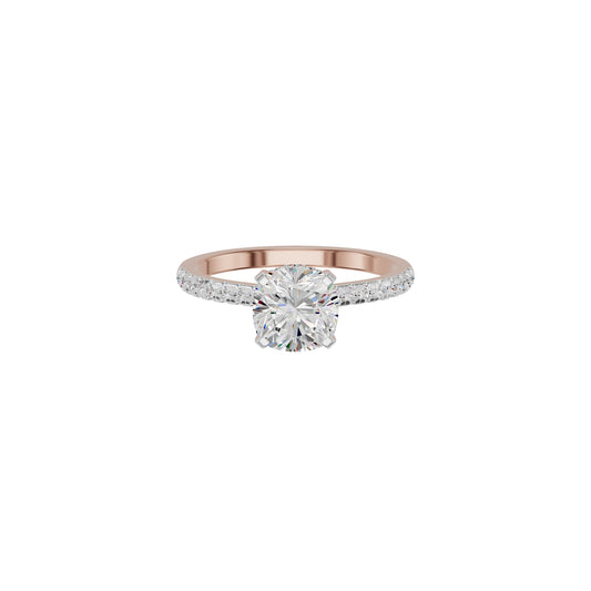 Textured Pave Cushion Solitaire Diamond Engagement Ring 18 KT / Rose Gold / 18