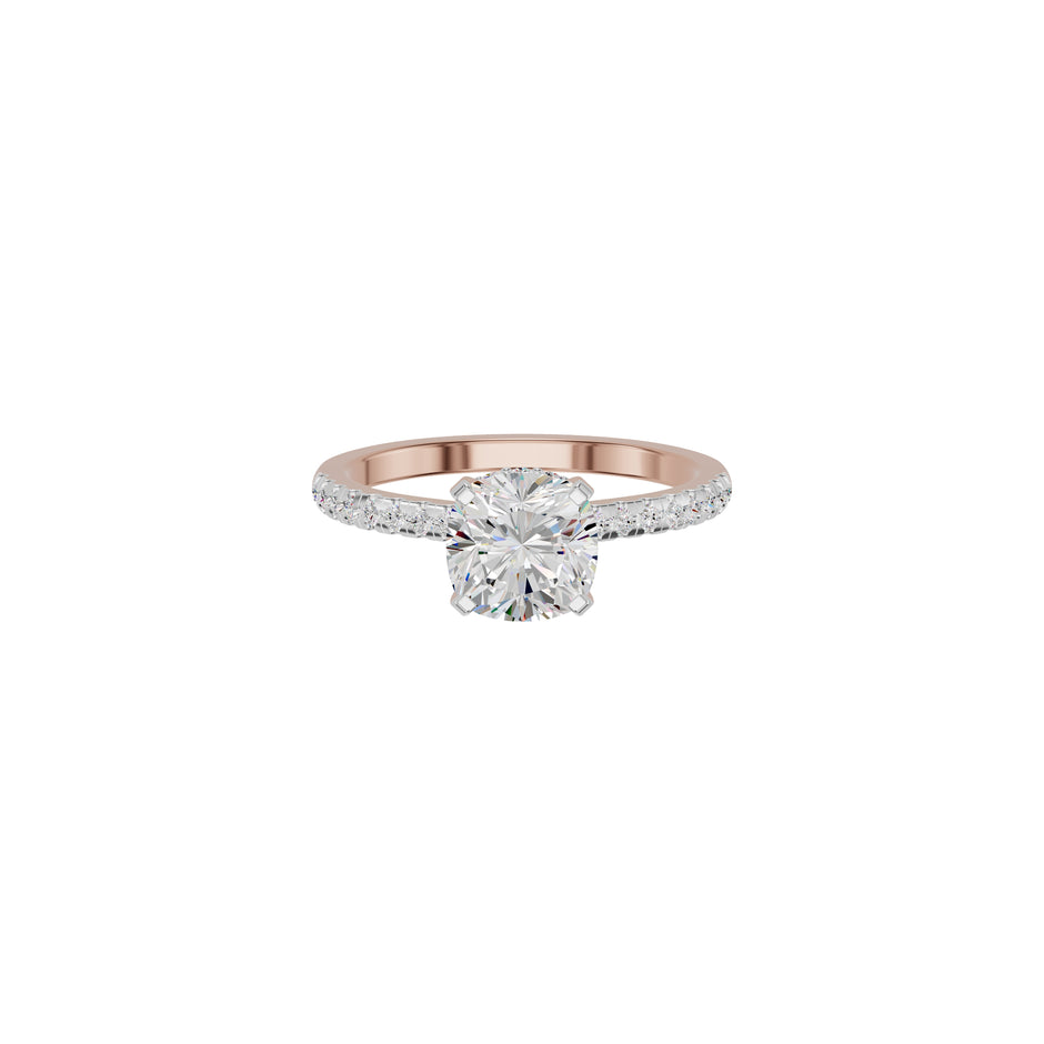 Textured Pave Cushion Solitaire Diamond Engagement Ring 18 KT / Rose Gold / 18