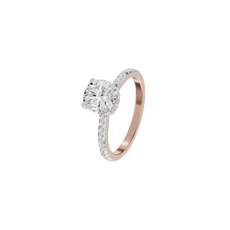 Textured Pave Cushion Solitaire Diamond Engagement Ring 18 KT / Rose Gold / 18