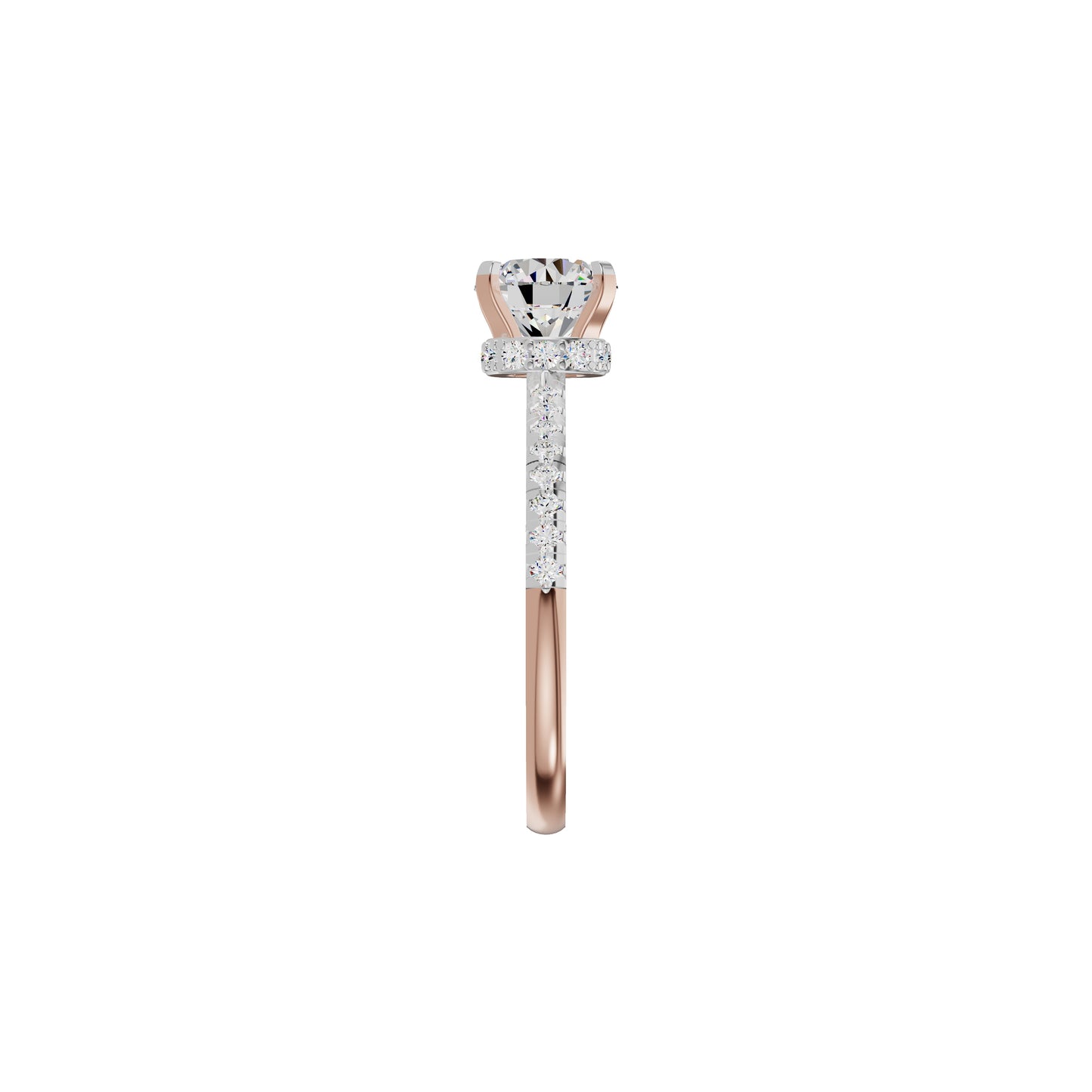 Textured Pave Cushion Solitaire Diamond Engagement Ring 18 KT / Rose Gold / 18
